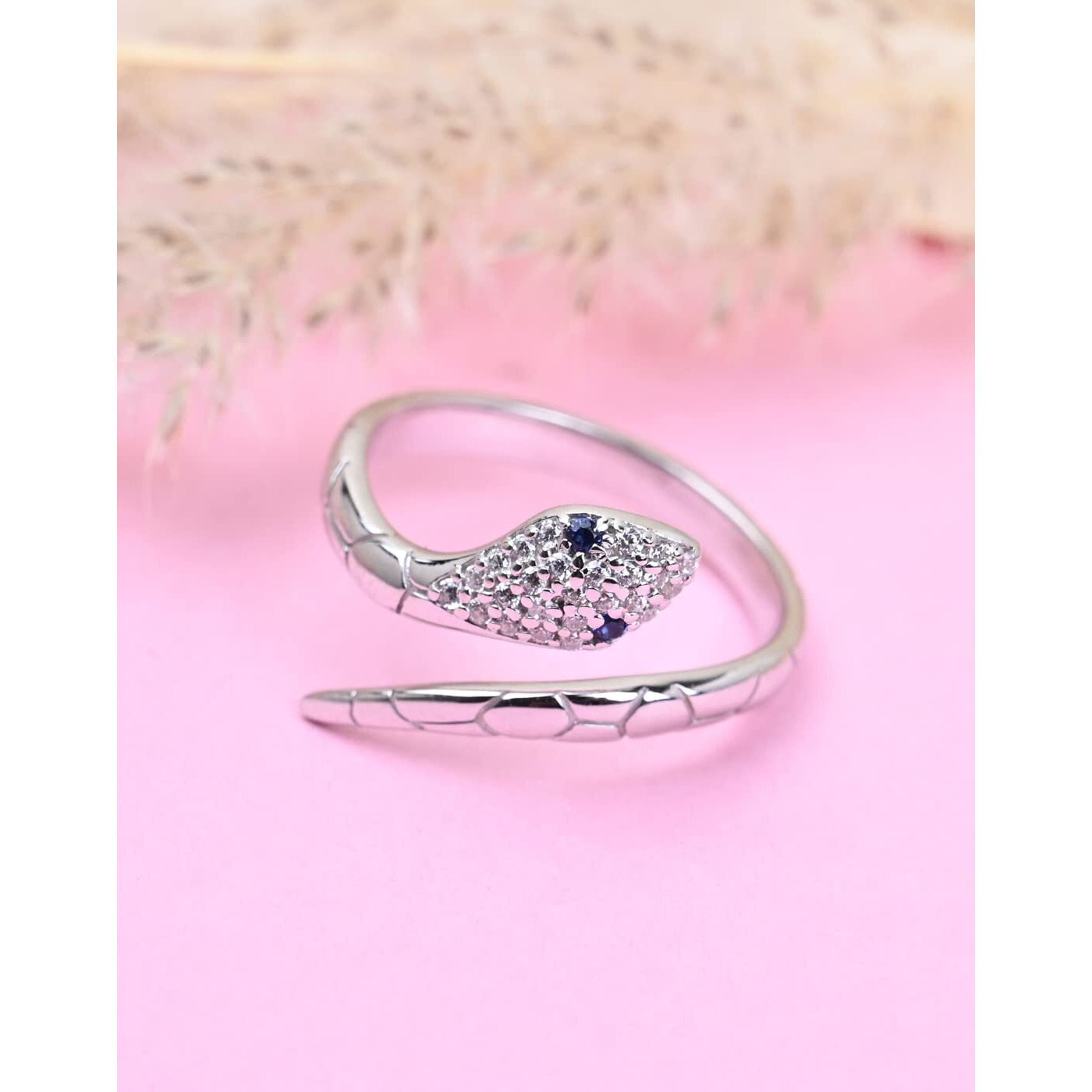 Clara Pure 925 Sterling Silver Snake Finger Ring with Adjustable Band | Rakhi Rakshabandhan Gift for Sister Bhabhi | Gift for Women Girls Wife Girlfriend | Swiss Zircon Rhodium Plated