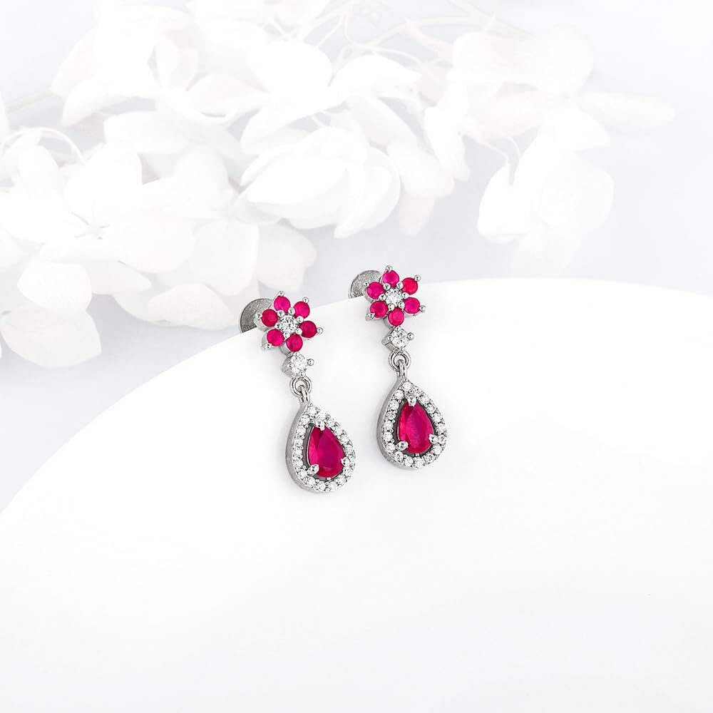 GIVA 925 Silver Pink Flower Mini Drop Earrings| Rakhi Rakshabandhan Gift for Sister Bhabhi, Gifts for Women & Girls| With Certificate of Authenticity and 925 Stamp | 6 Months Warranty*