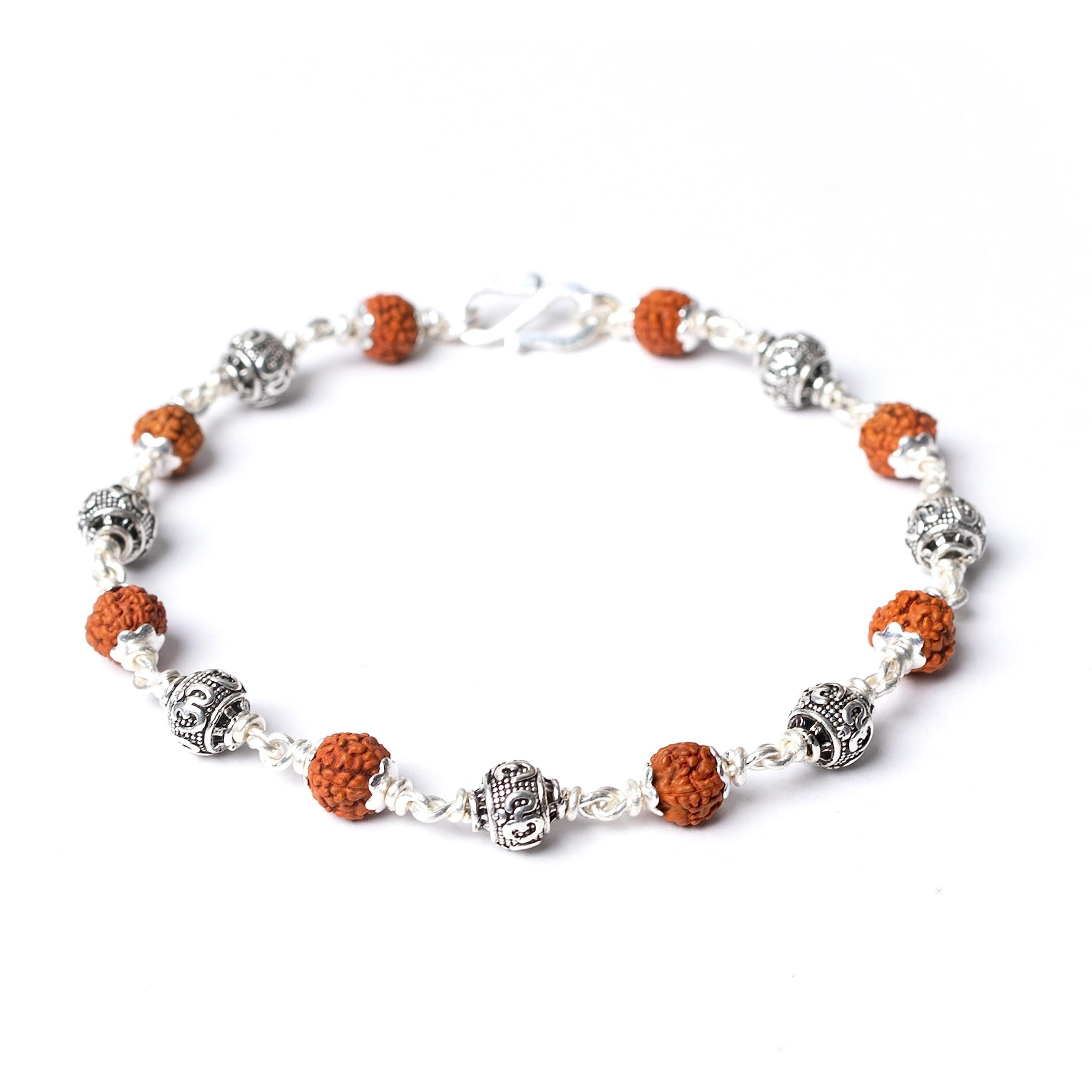 Hem Jewels Pure Silver Rudraksh Rakhi for Brother | Silver Bracelet for Boys and Men | Silver Bracelet Rakhi | Design OM Beads (HJ_RKH55x1)