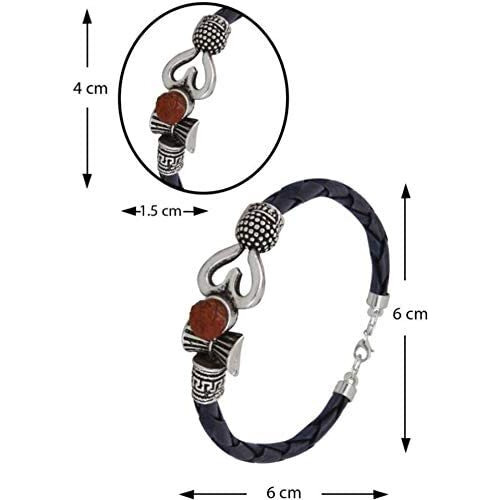 VR Creatives Trishul Damru Om Rudraksha Beads Silver Plated Mahakal Shiva Genuine Leather Bracelet Brown Dyed Rope Wrist Band/Belt Bahubali Kada Bracelet Rakhi Gift For Brother For Unisex Adult