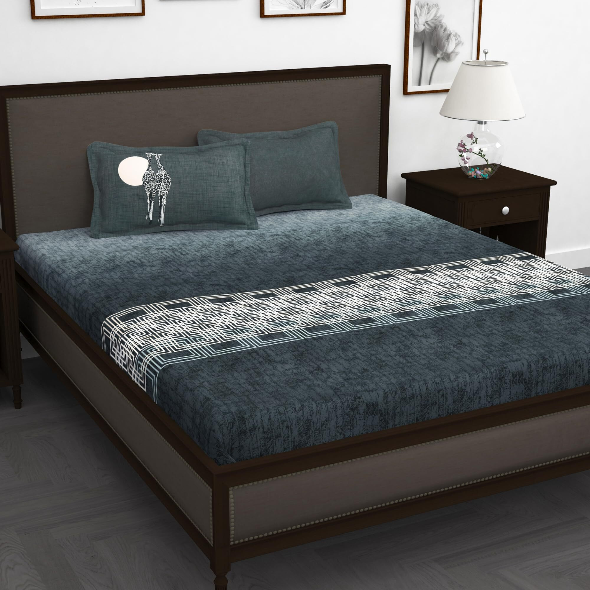 Story@Home 240 TC 100% Cotton King Size Bedsheet with 2 Pillow Cover (Grey)- Gifting Item for Rakhi, RakshaBandan