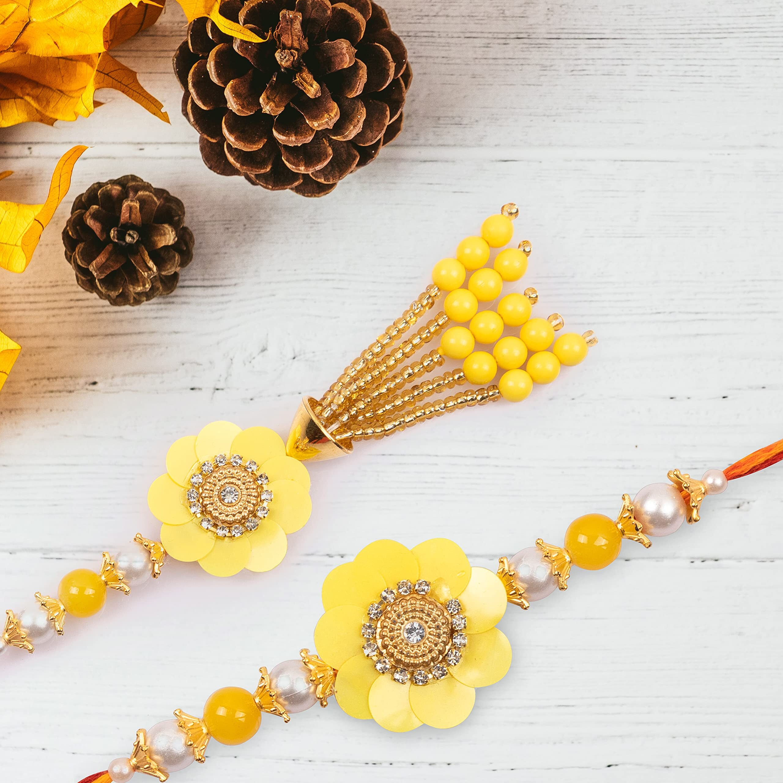 SMIZZY  (RE)TOUCHING LIVES Smizzy Men Bracelet Rakhi for Bhaiya Bhabhi combo set Rakshabandhan, Yellow