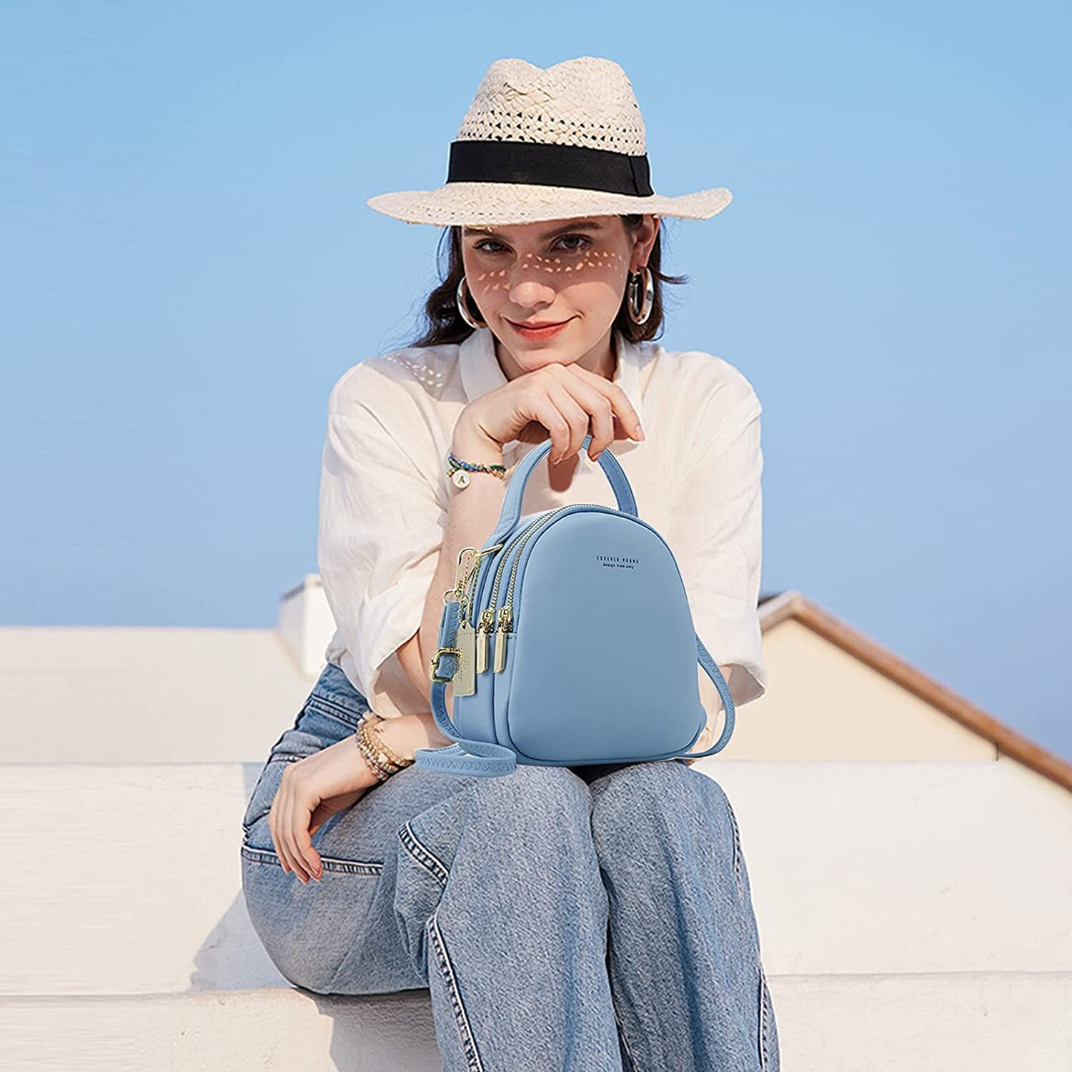 VISMIINTREND Luxury Fashion Everyday Mini Leather Backpack Handbag Purse for Women and Girls | Sling | Crossbody | Mobile Phone Bag | Travel | Wife |Rakhi Gifts for Sisters | Teens (Blue)