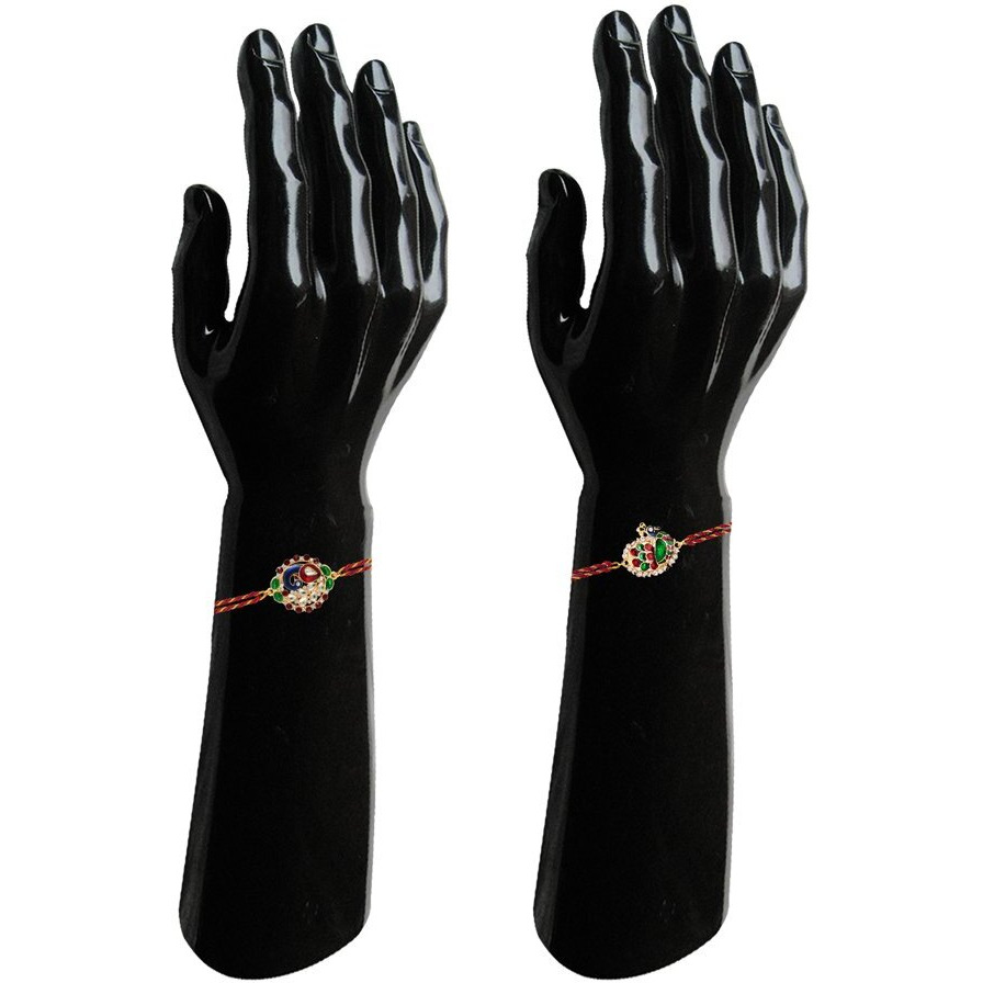 Mahi Combo of Gold Alloy Charming 2 Rakhi with Meenakari Work Bracelet for Men and Women