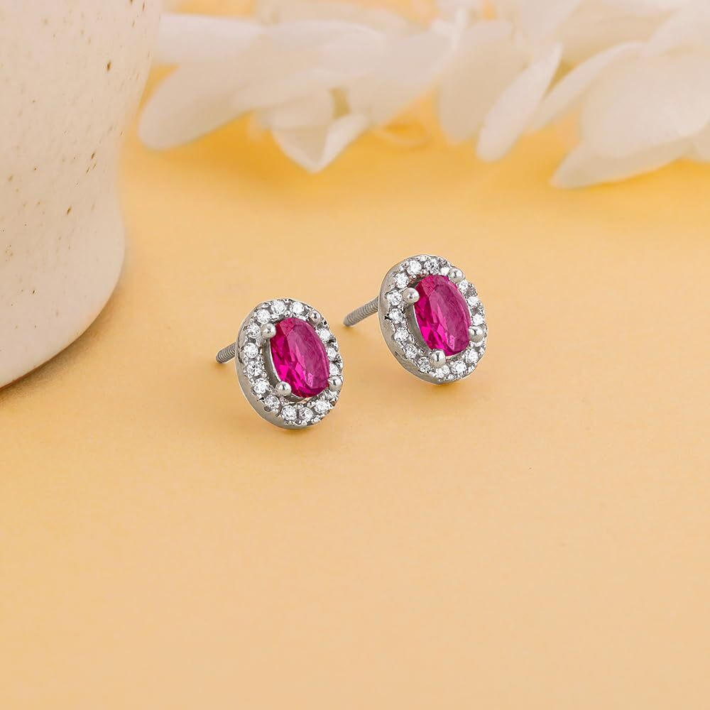 GIVA 925 Silver Pink Oval Halo Studs| Gifts for Girlfriend, Rakhi Rakshabandhan Gift for Sister Bhabhi, Gifts for Women & Girls | With Certificate of Authenticity and 925 Stamp | 6 Month Warranty*