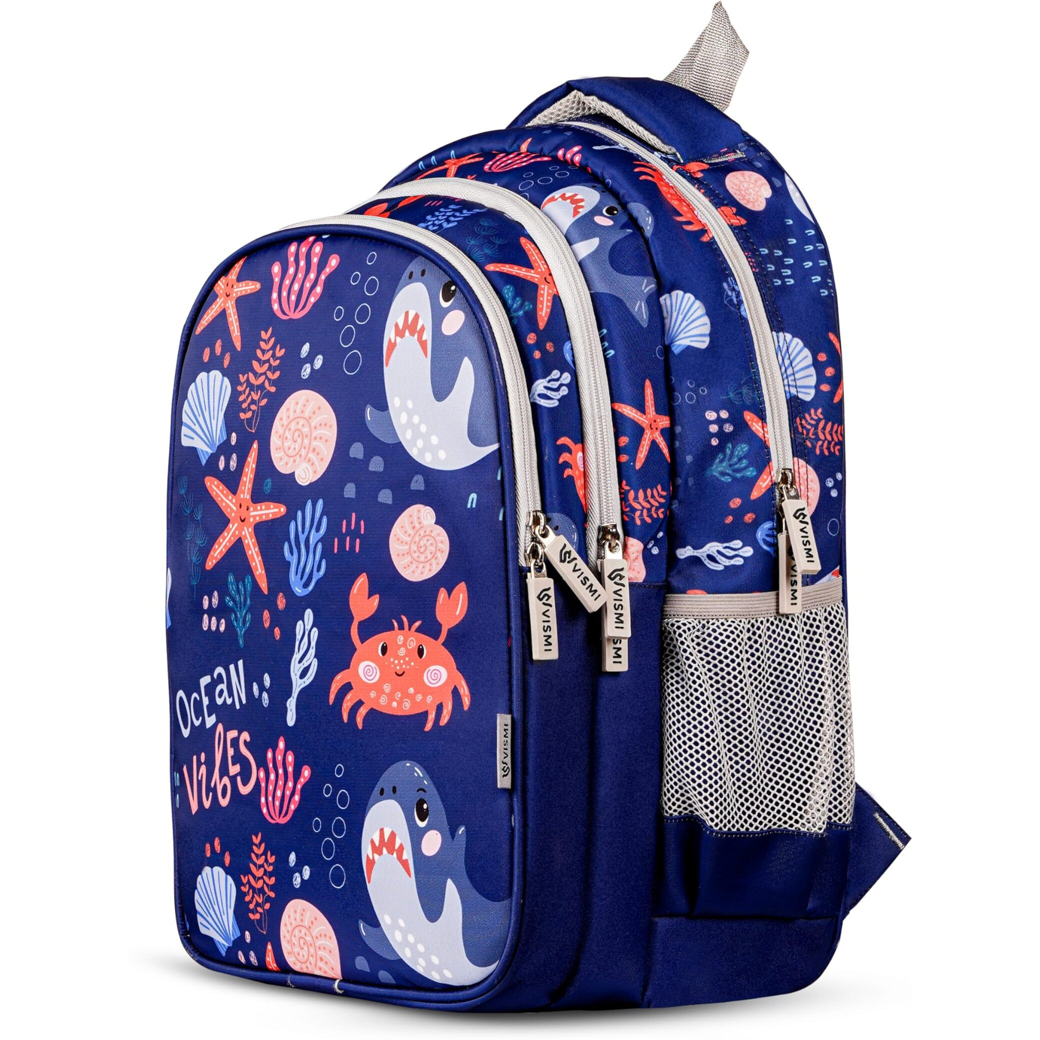 VISMIINTREND Customized School Bags 16 Backpack for Kids Boys & Girls (5-10 Years)| Cartoon Print Daypack for Preschool, KG, Nursery, Picnic, Birthday, Rakhi gift for Sister/Brother (Ocean Vibes)
