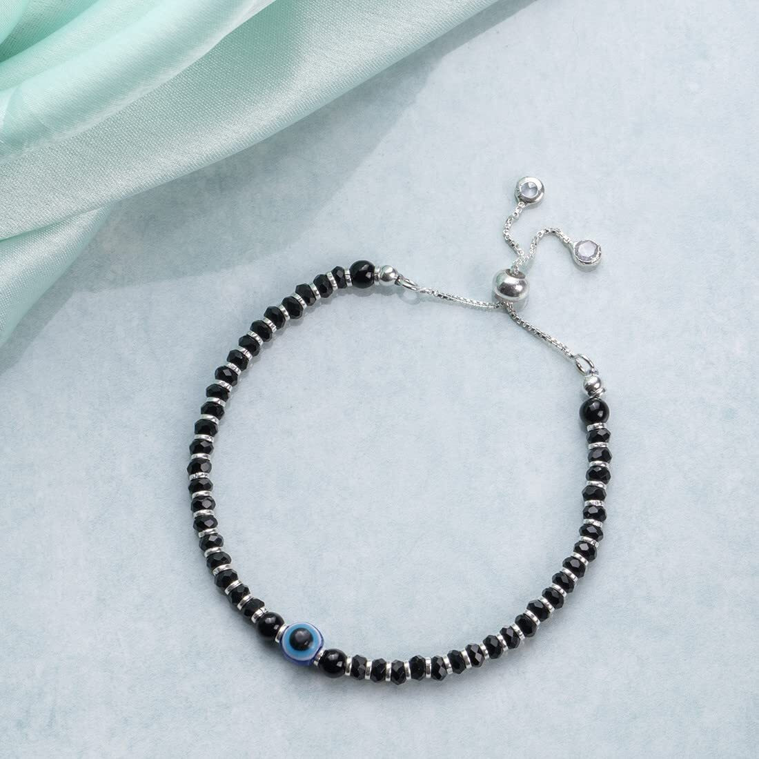 ZAVYA 925 Sterling Silver Beads Evil eye Rhodium Plating Nazaria Bracelet Rakhi Rakshabandhan Gift for Sister Bhabhi, Gifts for Women & Girls | With Certificate of Authenticity and 925 Hallmark