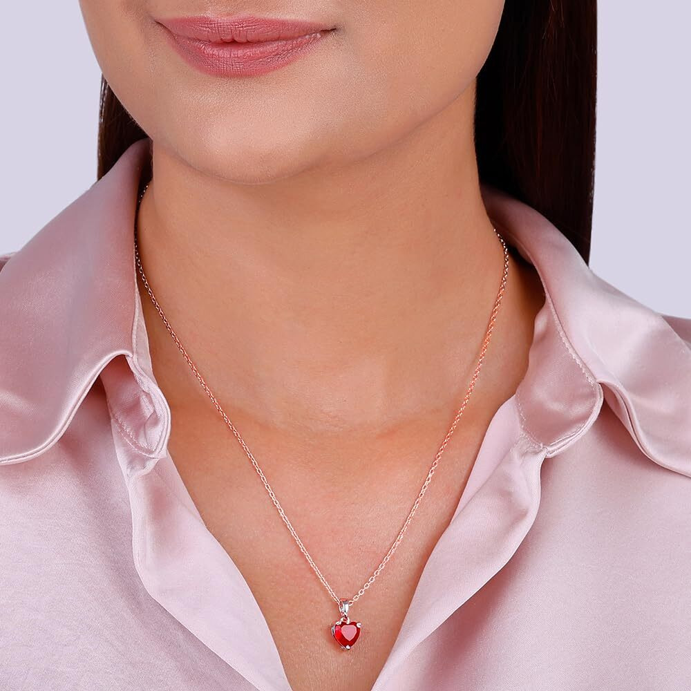 GIVA 925 Silver Rose Gold Loving In Red Pendant With Link Chain|Rakhi Rakshabandhan Gift For Sister Bhabhi,Gifts For Women&Girls|With Certificate Of Authenticity And 925 Stamp|6 Months Warranty*