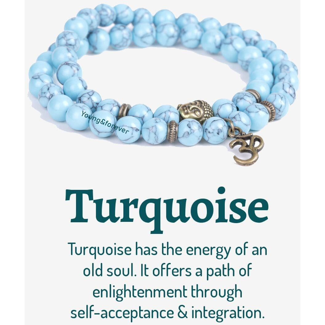 Young & Forever Gift DVine Turquoise Om Charm Buddha Beads Wrap Rakhi Bracelet for Men and Women