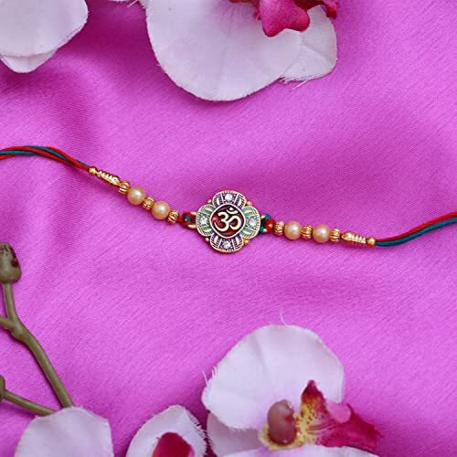 Riddhika Ventures Fabulous Gold Plated Meenakari Rakhi (Set of 2) with Roli Chawal and Greeting Card (P4P5)