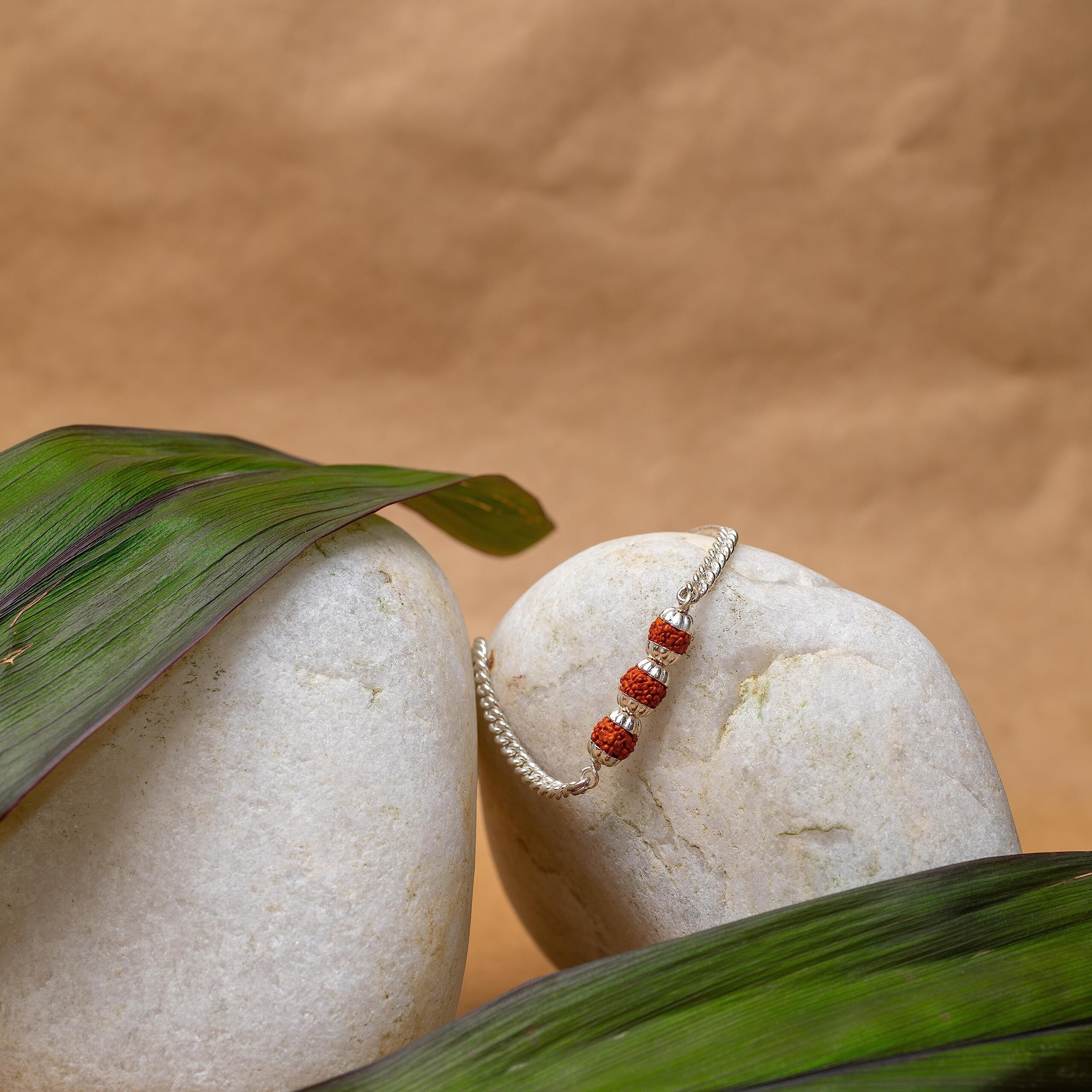 Ashok Jewellers White Rudraksh Sterling Silver Rakhi for Men