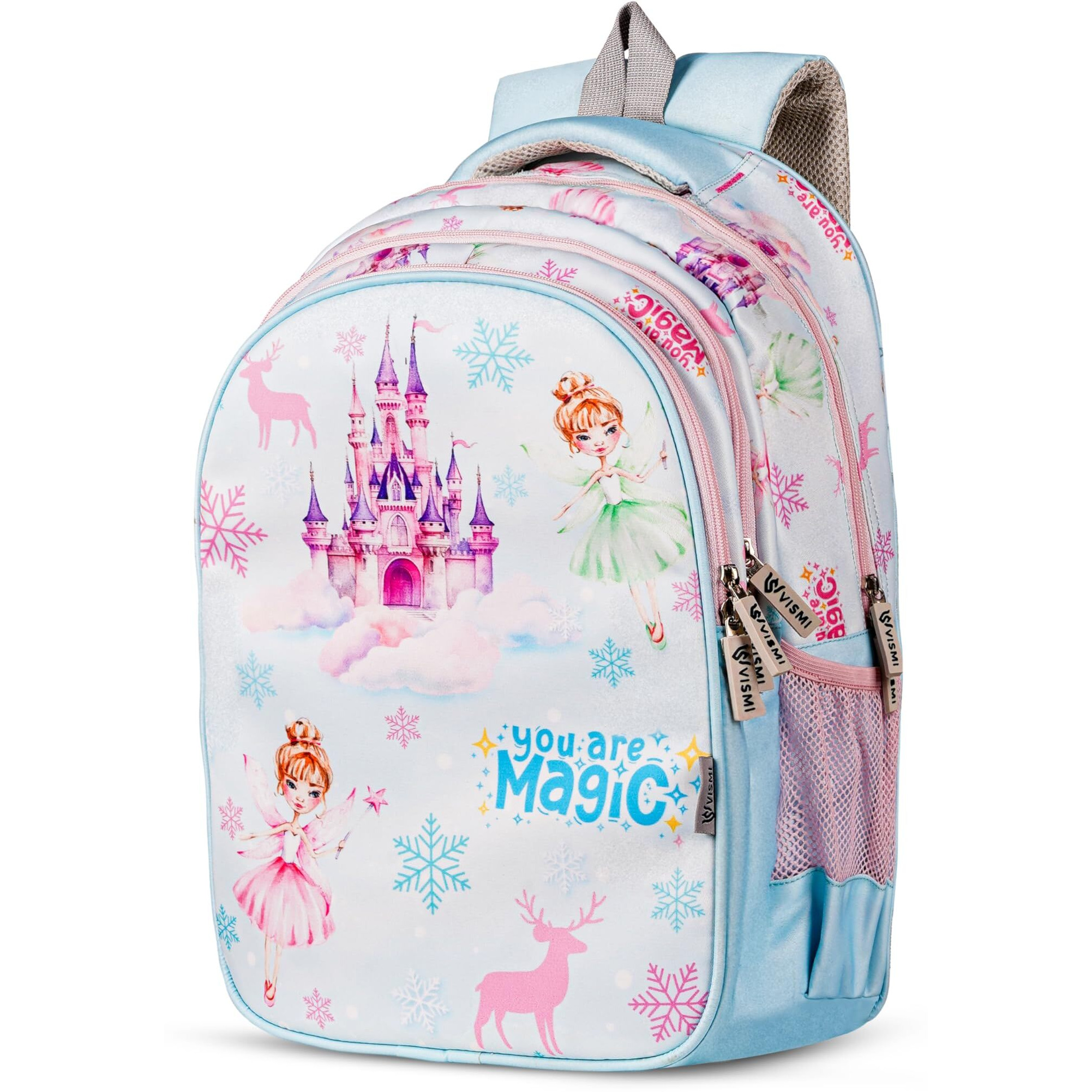 VISMIINTREND Customized School Bags 16 Backpack for Kids Boys & Girls (5-10 Years)| Cartoon Print Daypack for Preschool, KG, Nursery, Picnic, Birthday, Rakhi gift for Sister/Brother (Frozen Blue)