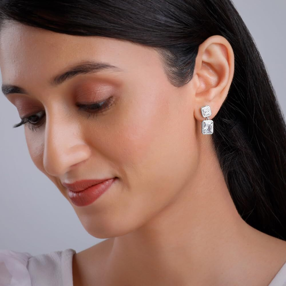 GIVA 925 Silver Zircon Bold Baguette Earrings| Rakhi Rakshabandhan Gift for Sister Bhabhi, Gifts for Women & Girls | With Certificate of Authenticity and 925 Stamp | 6 Month Warranty*