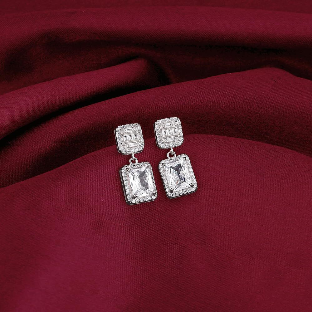 GIVA 925 Silver Zircon Bold Baguette Earrings| Rakhi Rakshabandhan Gift for Sister Bhabhi, Gifts for Women & Girls | With Certificate of Authenticity and 925 Stamp | 6 Month Warranty*
