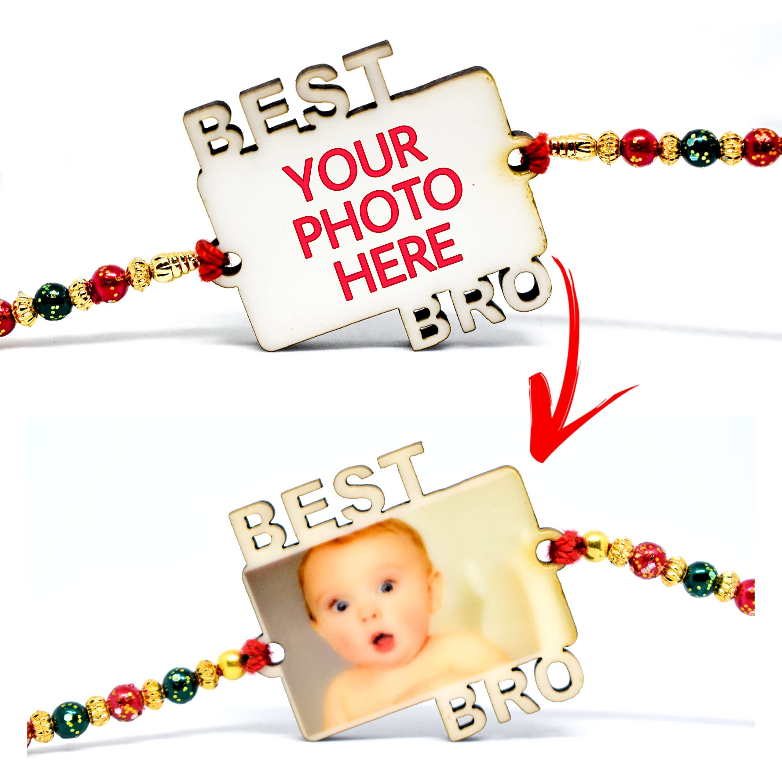 THEWHOOP Personalized/Customised Designer Rakhi Photo or Print Name For Brothers - Raksha Bandhan Gift (PACK OF 2) (PHOTORAKHI-BESTBRO)