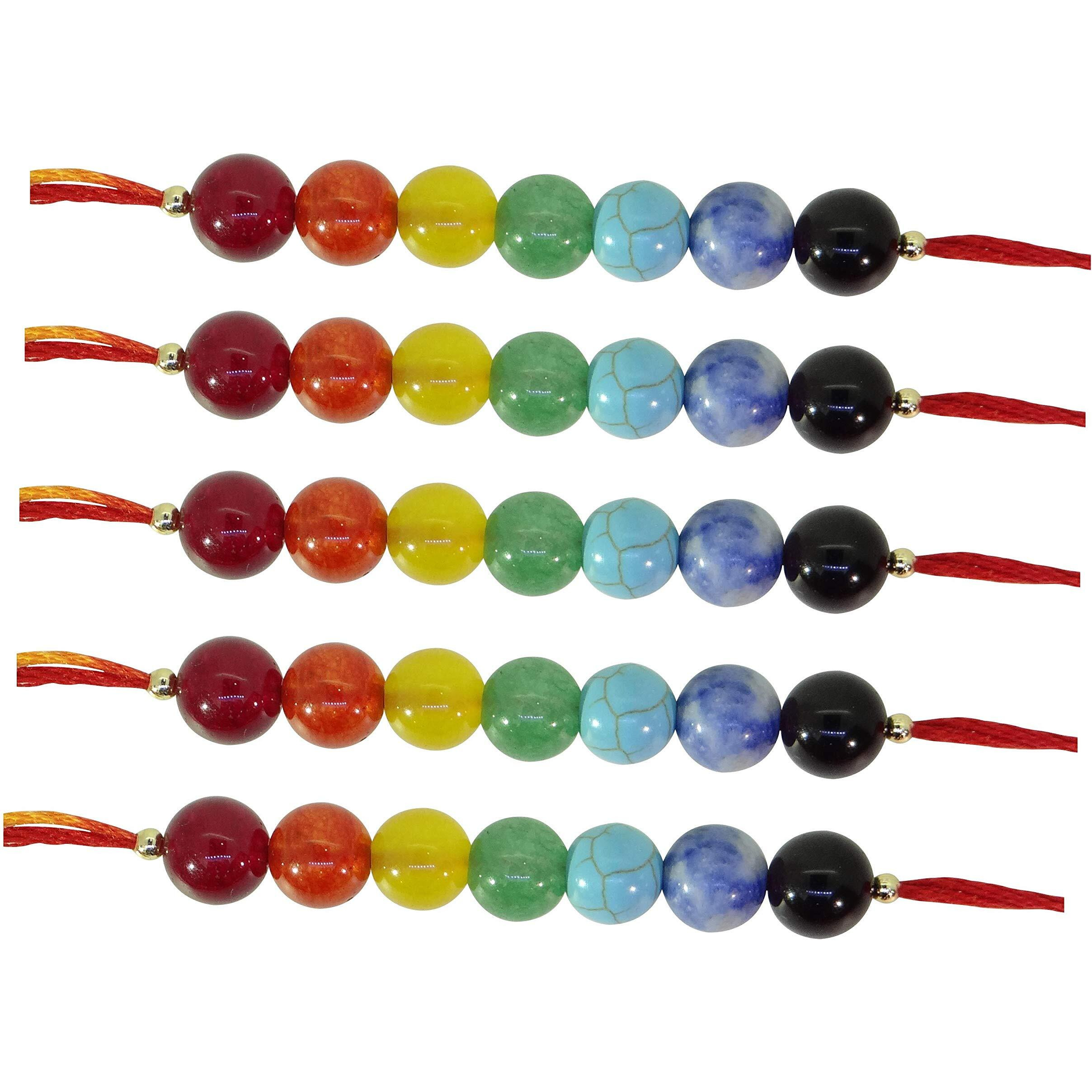 Arihant Gems & Jewels 7 Chakra Energetic Healing Stone Rakhi for Brother | Natural & Certified | Astrological Gemstone | Positive Effect (Set of 5)