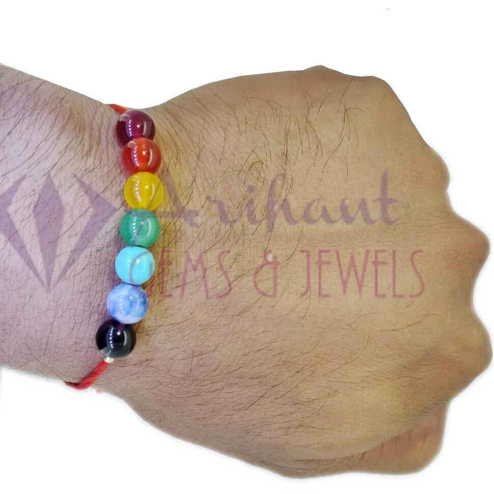 Arihant Gems & Jewels 7 Chakra Energetic Healing Stone Rakhi for Brother | Natural & Certified | Astrological Gemstone | Positive Effect (Set of 5)