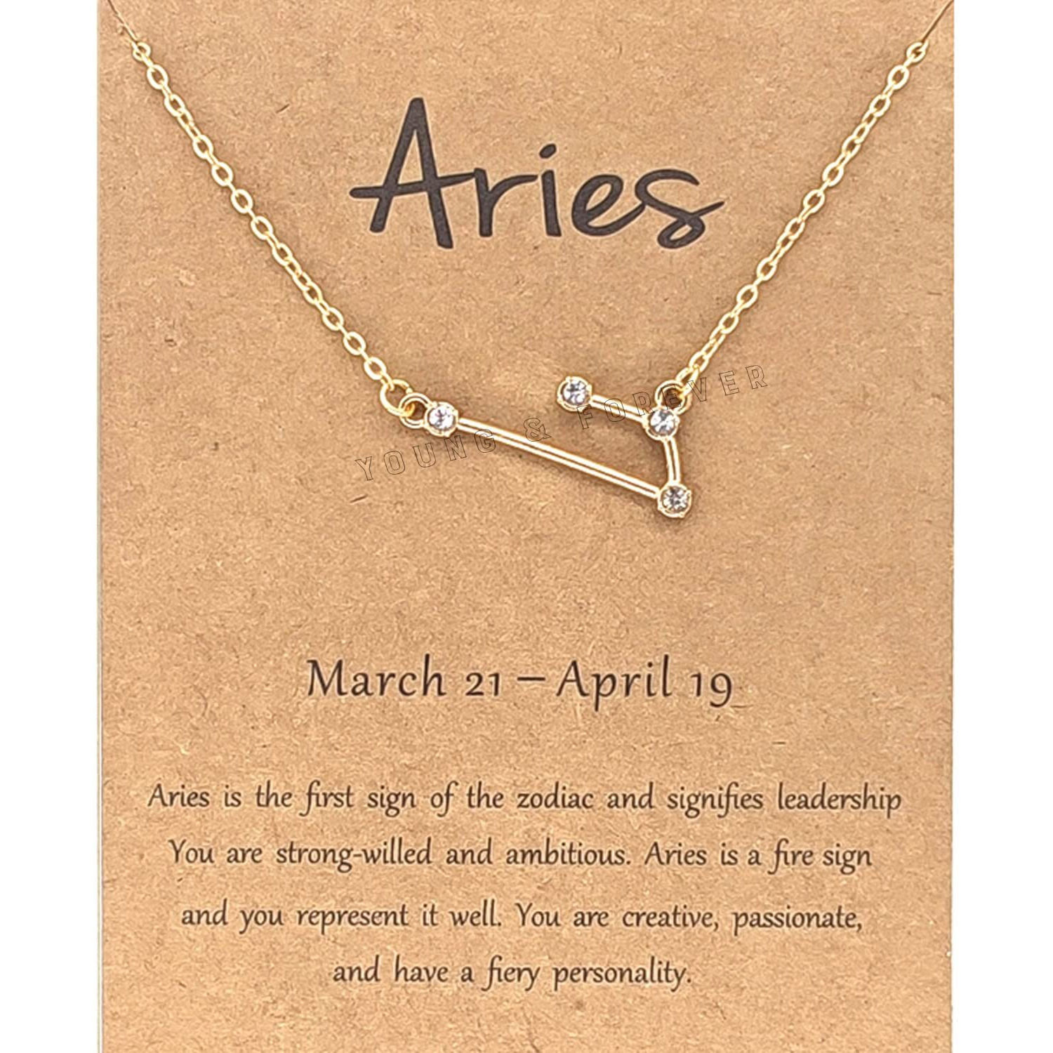 Young & Forever Gift Rakhi Gift Friendship Day Gifts Special 18K Gold Plated Cubic Zirconia Aries Necklace 12 Zodiac Sign Constellation Letter Pendant Necklace for Women Girls, 18 Birthday Gift