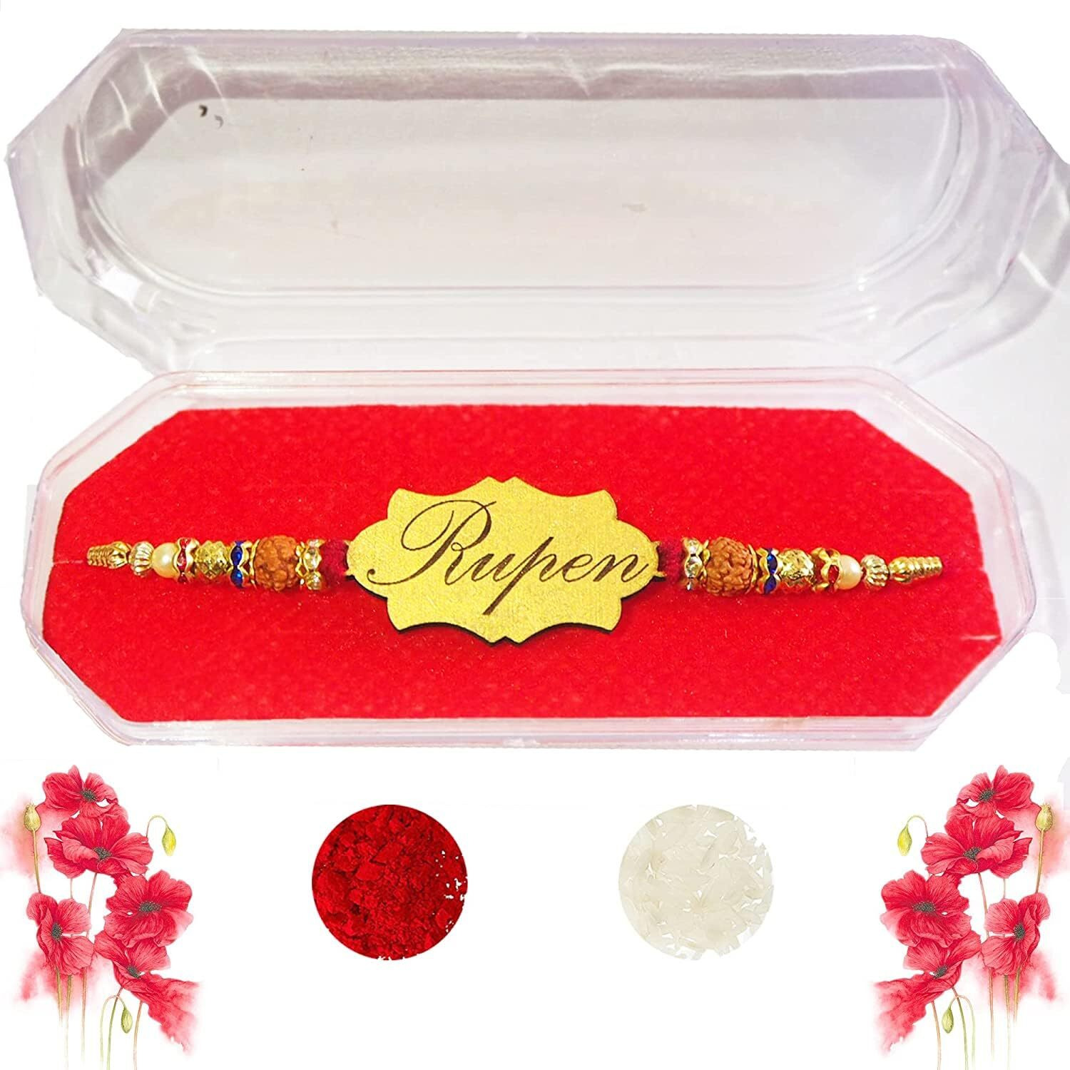Ubuntu  Personalized Raksha Bandhan Rakhis For Lovely Brothers-Customized MDF Pearl Gold Color Rakhi with Roli & Chawal - (Pack of 1) Note- Check Delivery Date Before Order.