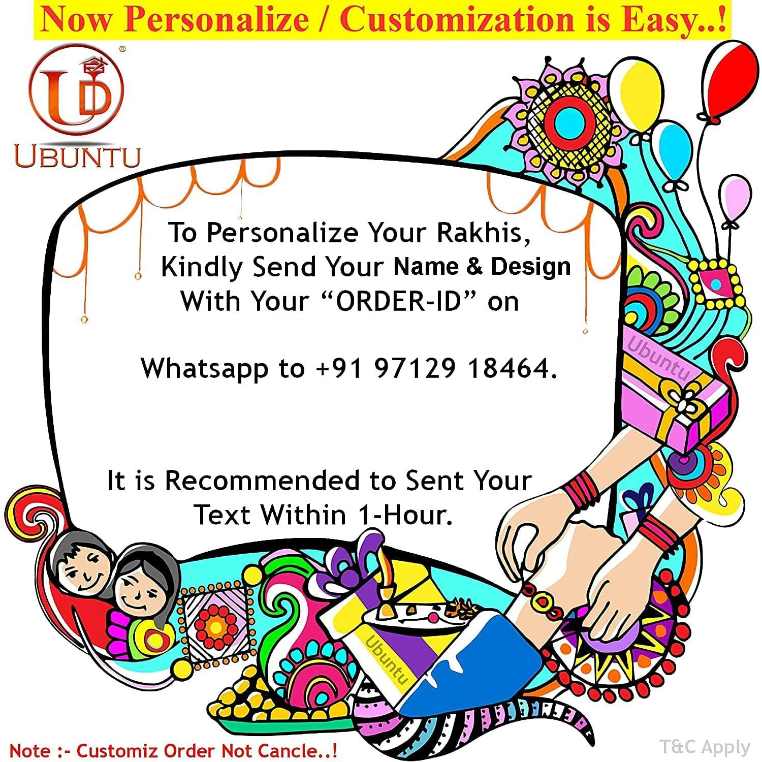 Ubuntu  Personalized Raksha Bandhan Rakhis For Lovely Brothers-Customized MDF Pearl Gold Color Rakhi with Roli & Chawal - (Pack of 1) Note- Check Delivery Date Before Order.