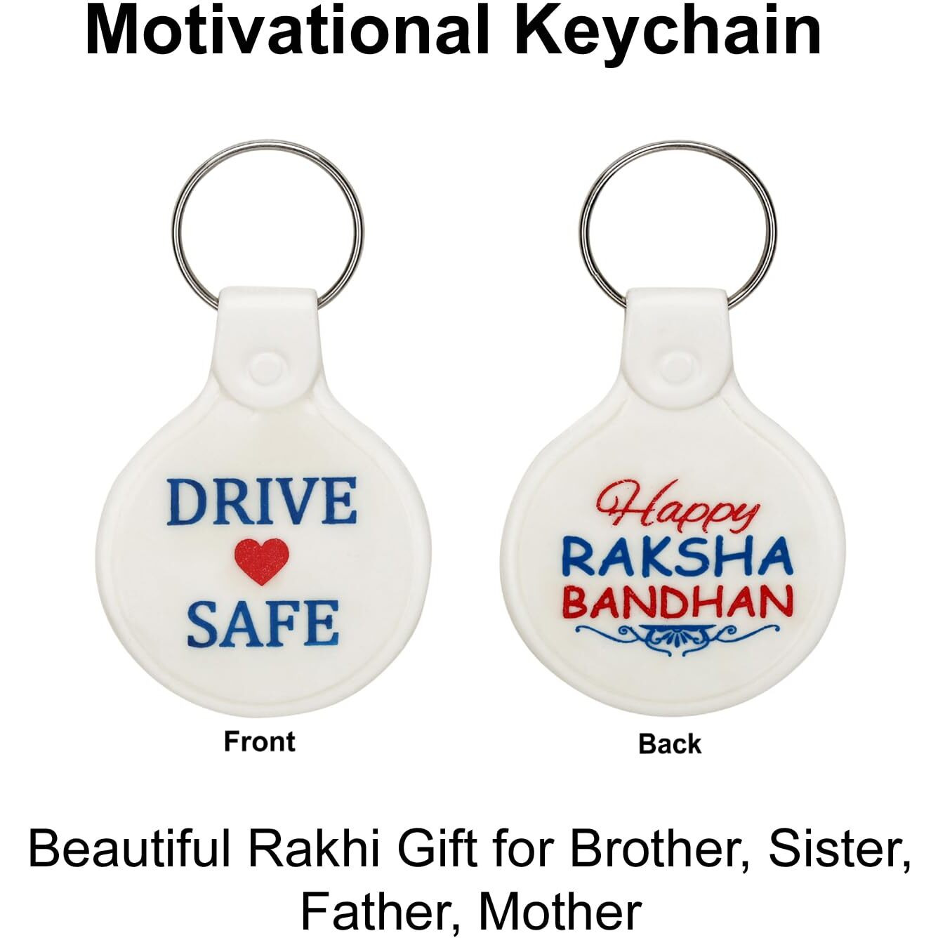 Riddhika Ventures Religious Meenakari Om and Stylish Kundan Rakhi (Set of 2) with Roli Chawal, Greeting Card and and One Motivational Keychain (P2P3K)