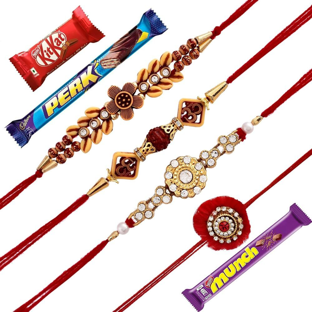 Set of 4 Rakhis Rakhi for Bhai Bhabhi Brother with Chocolate Gifts hamper Combo Rakshabandhan Hamper- Rakhi122-choco3