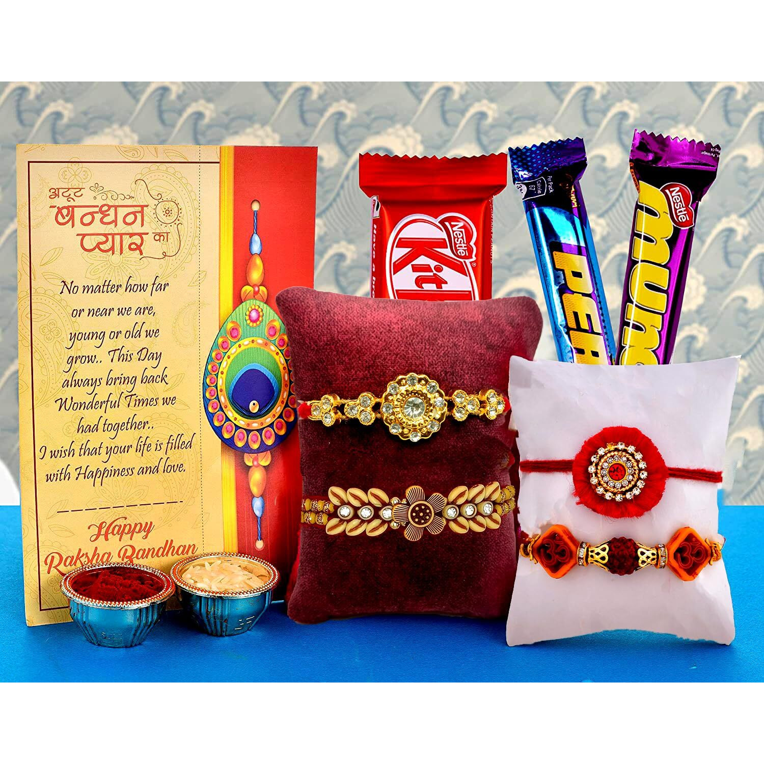 Set of 4 Rakhis Rakhi for Bhai Bhabhi Brother with Chocolate Gifts hamper Combo Rakshabandhan Hamper- Rakhi122-choco3