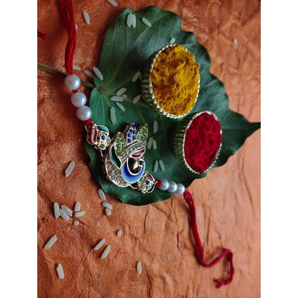 Mahi Multicolour Peacock Crystal and Artificial Pearl Rakhi Combo for Men (RCO1105220Z)