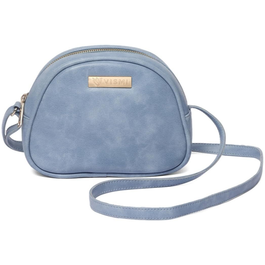 VISMIINTREND Leather Half Moon Sling Blue Crossbody Bags for Women & Girls | Everyday Use Handbag for Teens, Casual Side Shoulder Purse for Office, College | Small Handbag for Wife & Sister Rakhi Gift