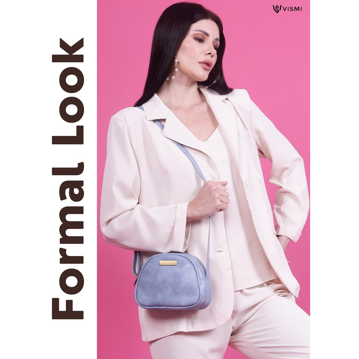 VISMIINTREND Leather Half Moon Sling Blue Crossbody Bags for Women & Girls | Everyday Use Handbag for Teens, Casual Side Shoulder Purse for Office, College | Small Handbag for Wife & Sister Rakhi Gift