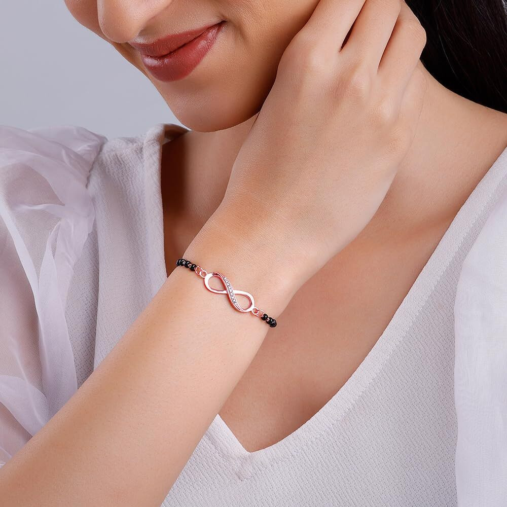GIVA 925 Silver Rose Gold Eternity Mangalsutra Bracelet,Adjustable Rakhi Rakshabandhan Gift For Sister Bhabhi,Gifts For Women & Girls|With Certificate Of Authenticity And 925 Stamp|6 Month Warranty*