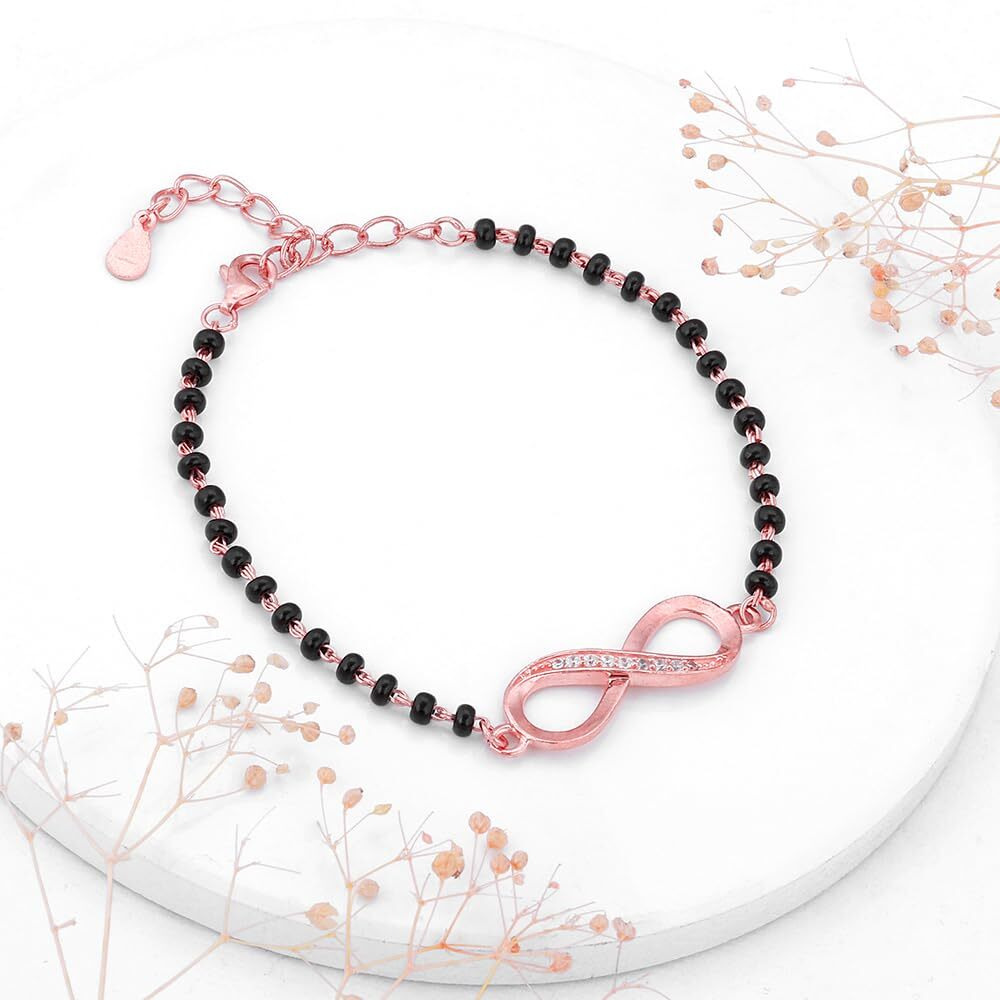 GIVA 925 Silver Rose Gold Eternity Mangalsutra Bracelet,Adjustable Rakhi Rakshabandhan Gift For Sister Bhabhi,Gifts For Women & Girls|With Certificate Of Authenticity And 925 Stamp|6 Month Warranty*