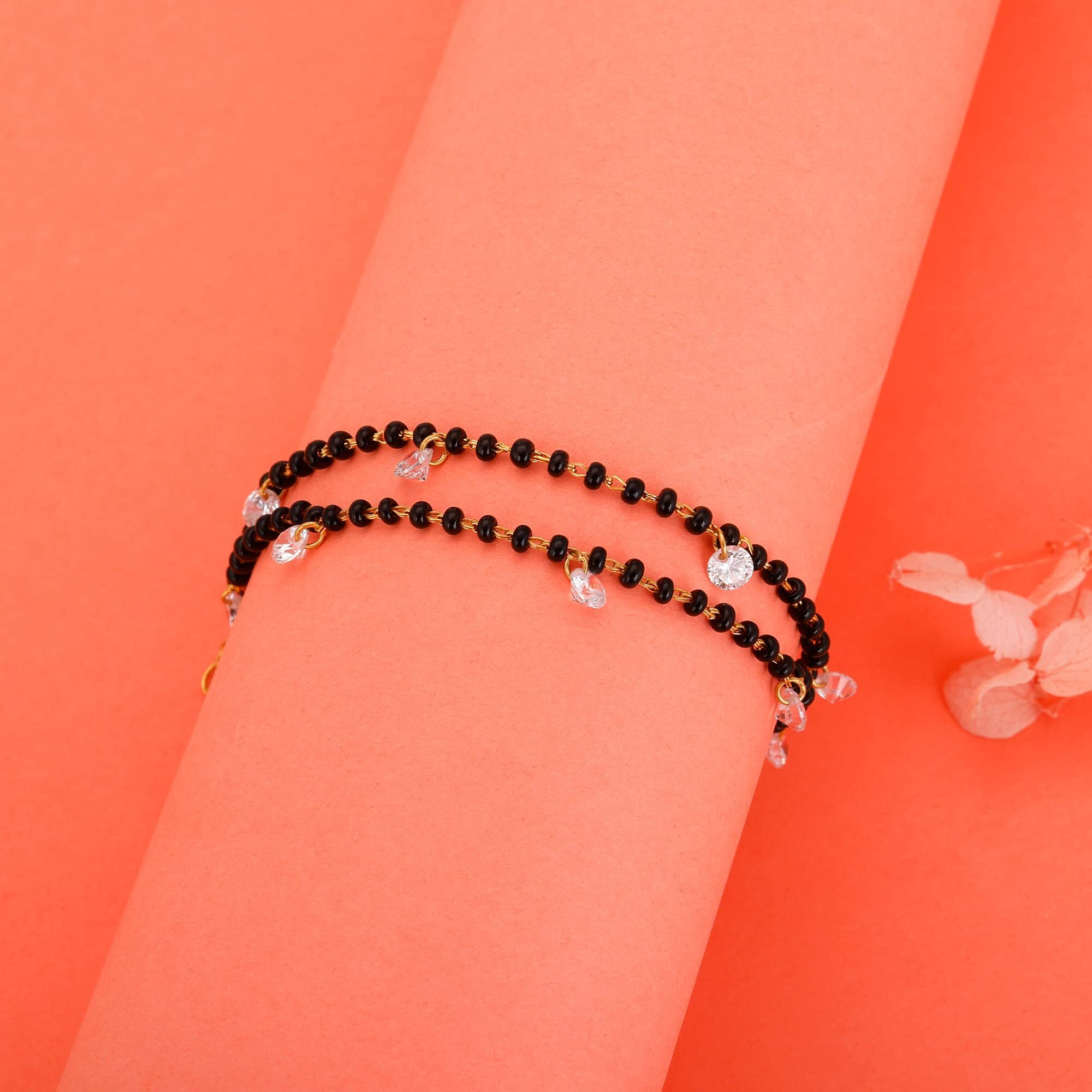 GIVA 925 Silver Golden Dazzling Zircons Mangalsutra Bracelet,Adjustable|Rakhi Rakshabandhan Gift For Sister Bhabhi, Women&Girls|With Certificate Of Authenticity And 925 Stamp|6 Months Warranty*