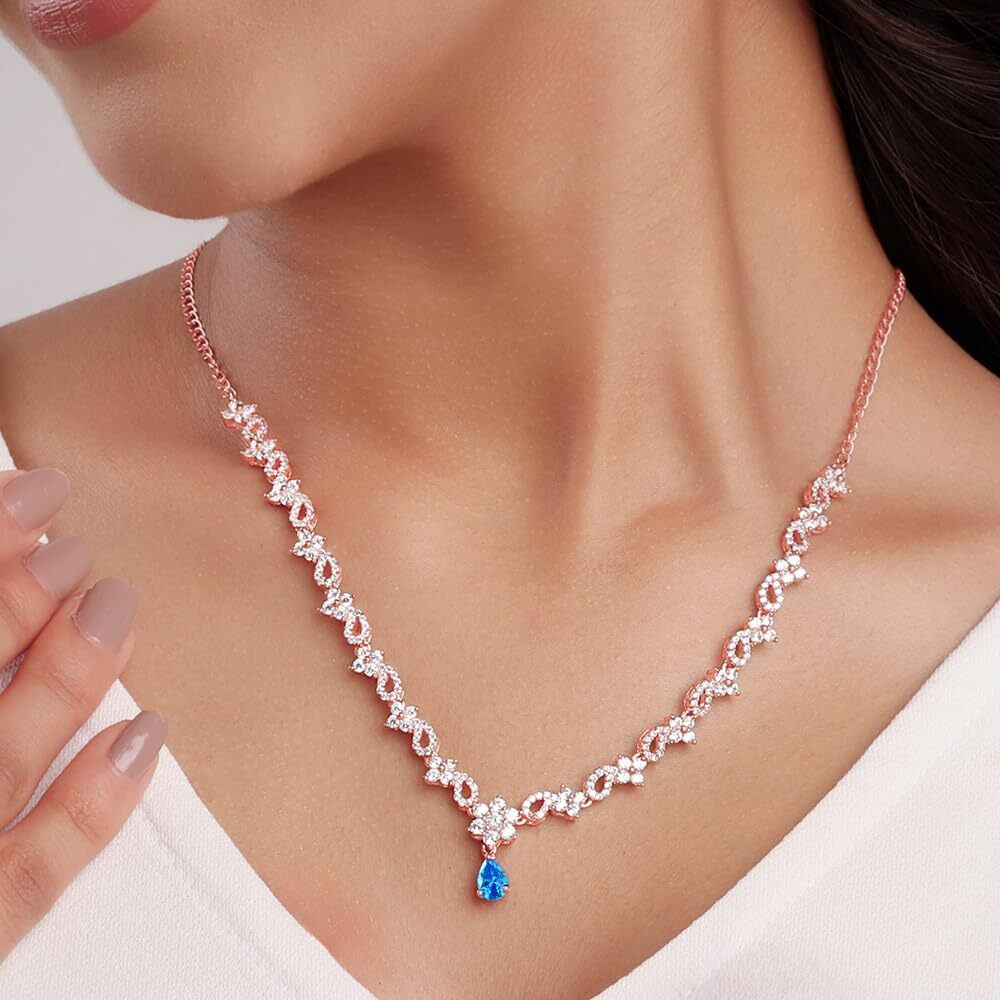 GIVA 925 Silver Rose Gold Blue Moon Necklace|Rakhi Rakshabandhan Gift For Sister Bhabhi,Women&Girls,Pendant To Gift Women&Girls|With Certificate Of Authenticity And 925 Stamp|6 Months Warranty