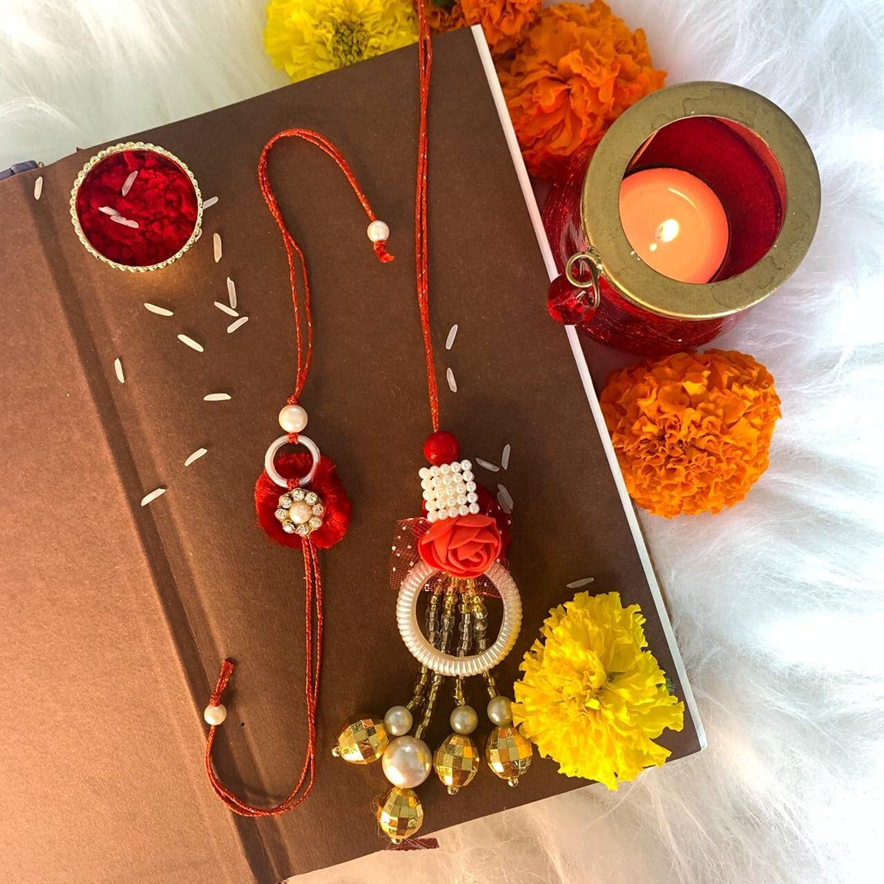 I Jewels Bhaiya Bhabhi Lumba Rakhi Bracelet Combo Set With Roli Chawal & Rakshabandhan Card (R055-42) (Style-8) For Men