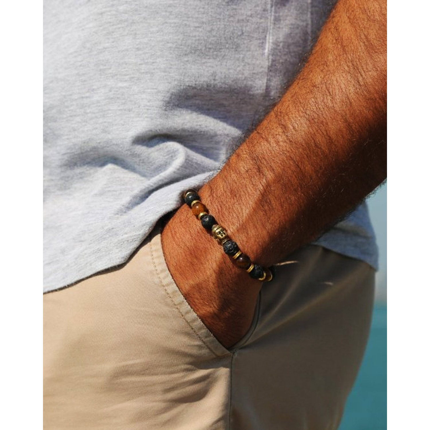 Young & Forever Gift Dvine Tiger Eye Lava Rock Diffuser Healing Beads Yoga Reiki Gold Buddha Charm Natural Stone Unisex Energy Strand Rakhi Bracelet for Women