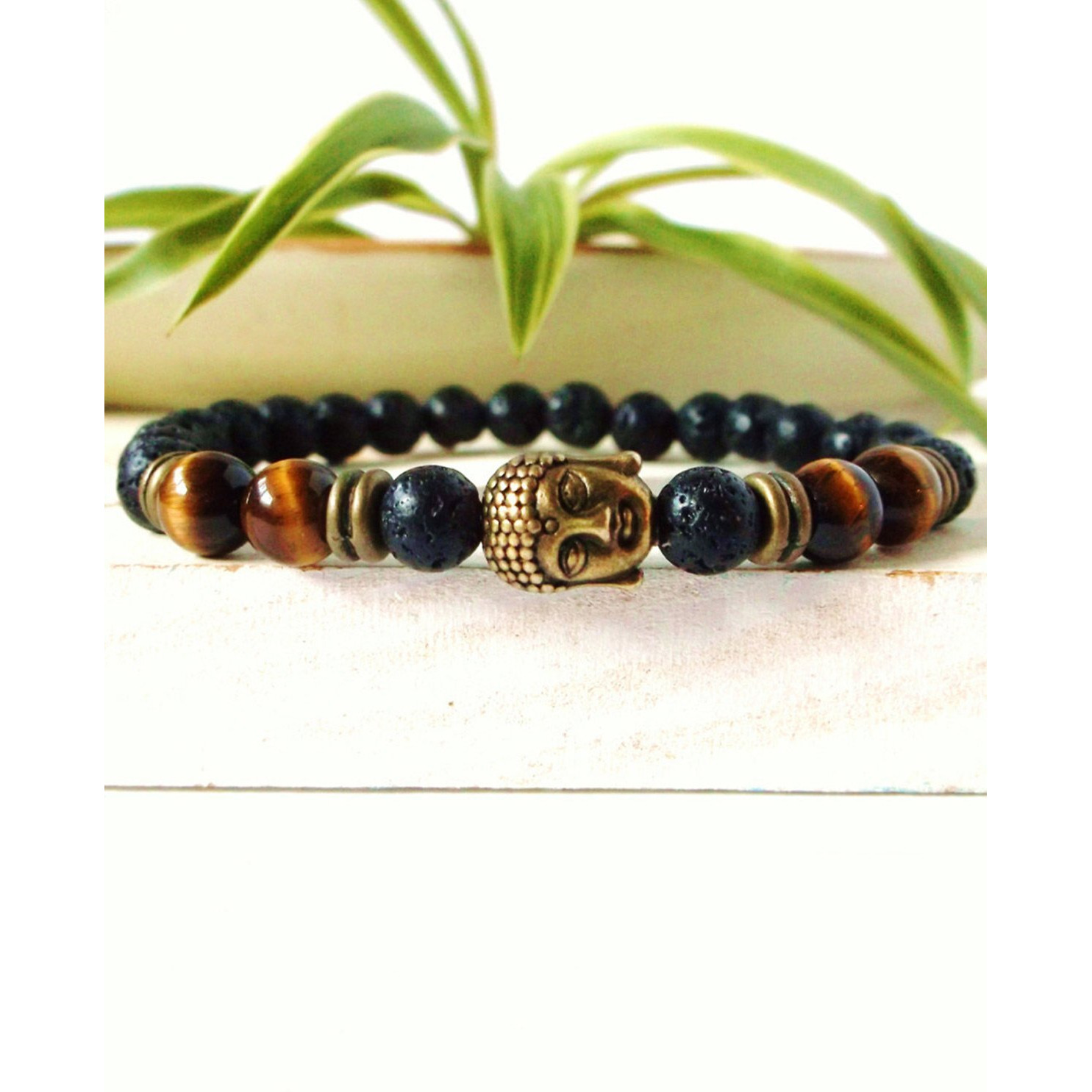 Young & Forever Gift Dvine Tiger Eye Lava Rock Diffuser Healing Beads Yoga Reiki Gold Buddha Charm Natural Stone Unisex Energy Strand Rakhi Bracelet for Women