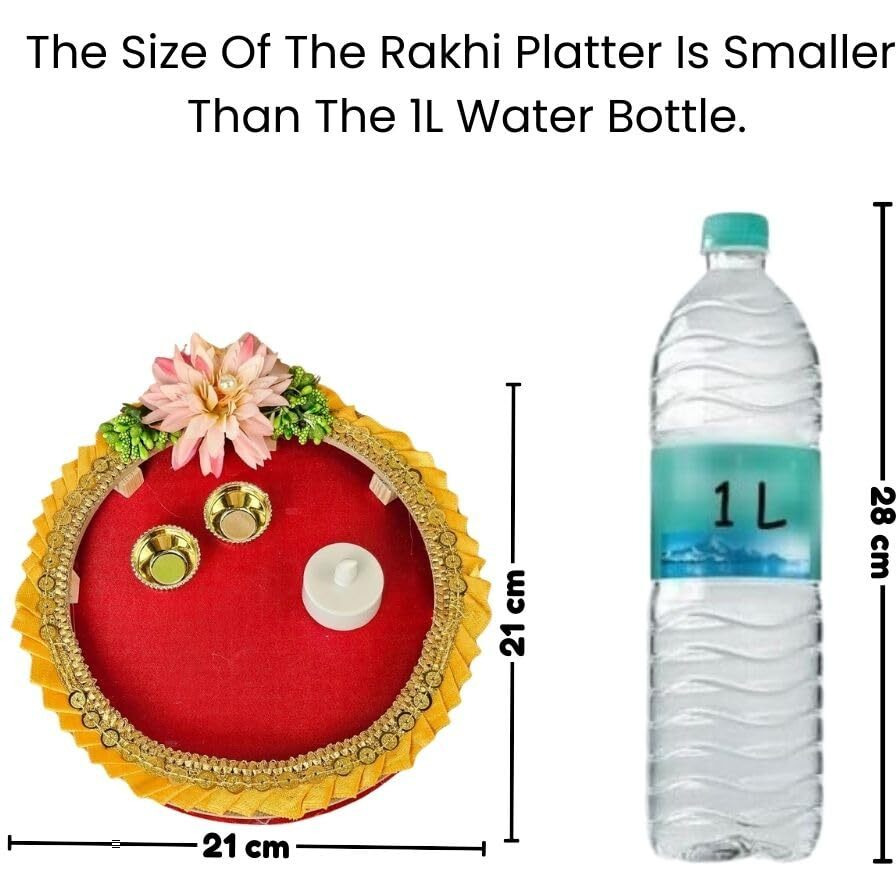 SATYAM KRAFT 1 Pc Handcrafted Round Platter Rakhi - Pooja Thali-Ideal for Rakshabandhan, shaadi decor, marriage, handmade Decorative Plates for Brides maid, bride-groom wedding Functions (Model H)