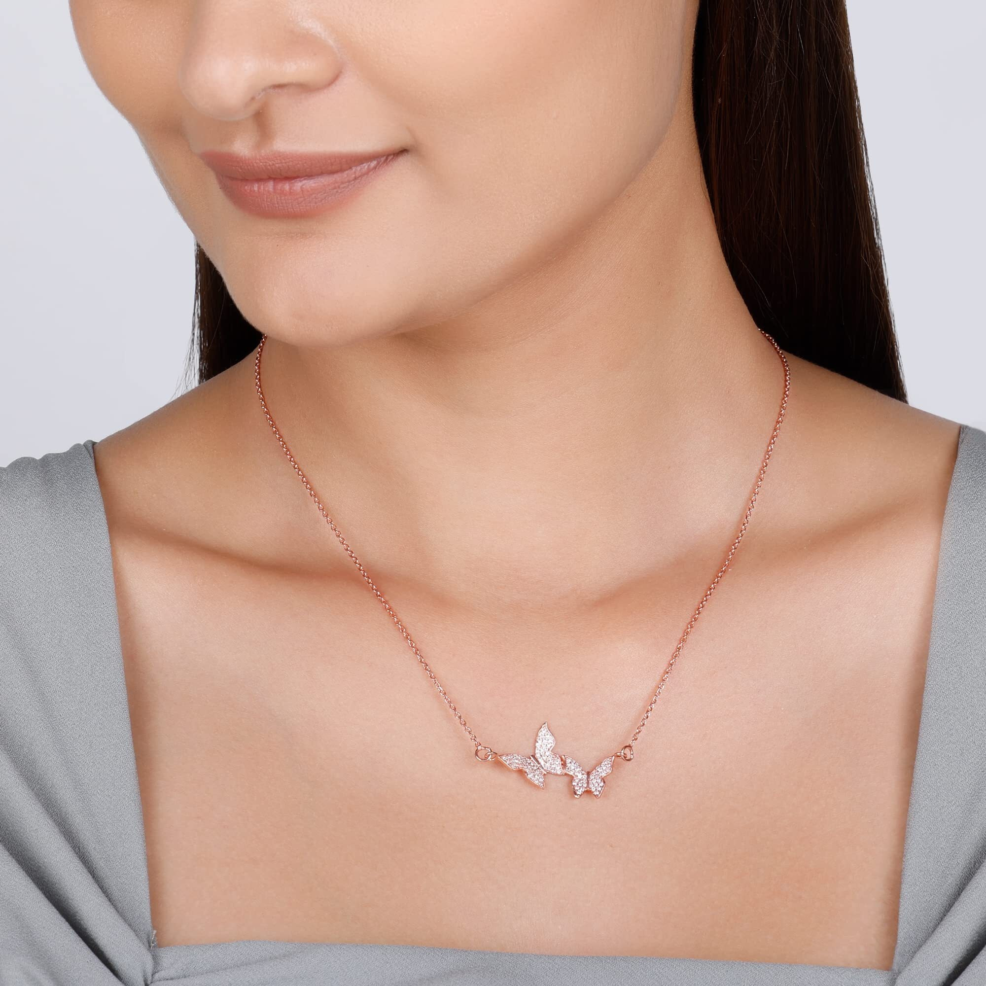 GIVA 925 Silver Rose Gold Wavering Wings Necklace|Rakhi Rakshabandhan Gift For Sister Bhabhi,Pendant To Gift Women&Girls|With Certificate Of Authenticity And 925 Stamp|6 Month Warranty*