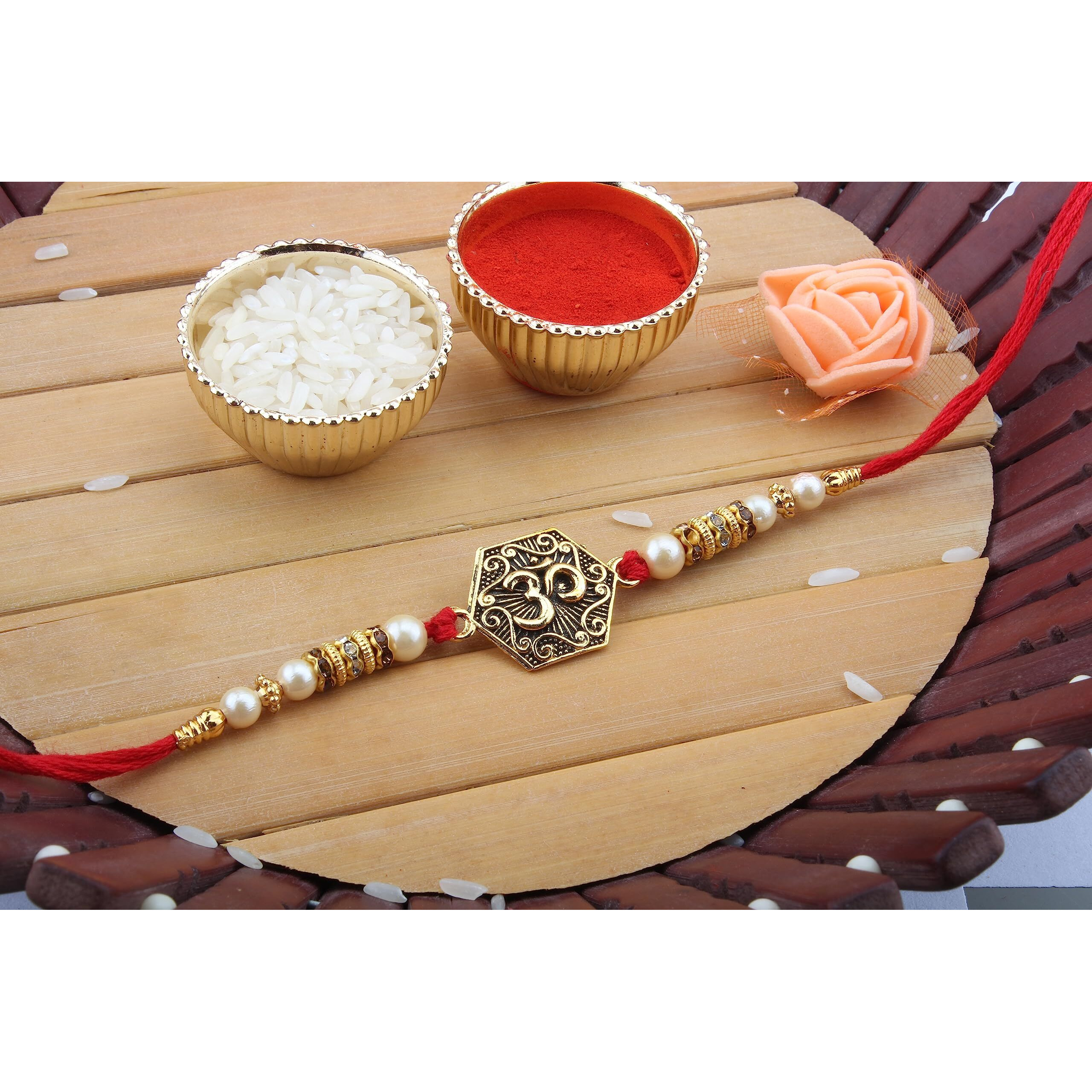 SFU E Com 16 Pieces Ferrero Rocher with Rakhi | Rakhi with Ferrero Rocher Chocolates | Rakhi Chocolate for Brother | Roli, Chawal, Chandan, Misri | 123
