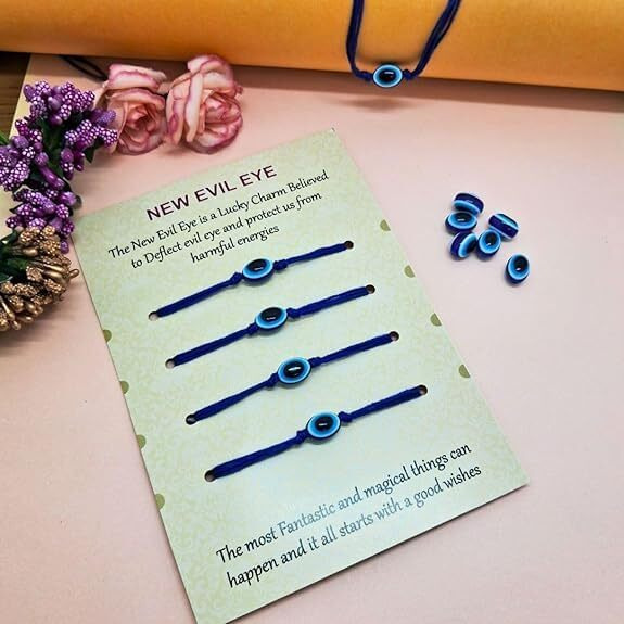 Alaukik Evil Eye Rakhi Protect From Negative Energy Unisex Nazar Evil Eye Rakhi With Beads Handmade Rakhi for Brother/Sister set of 4