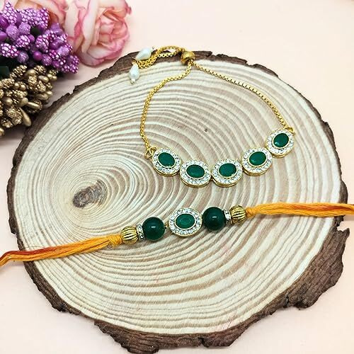 Alaukik Premium Bhaiya Bhabhi Stone Rakhi/Bracelet pair rakhi/Lumba Rakhi for Bhabhi/Desingner Handmade Rakhi For Brother and Sister For Rakhabandhan