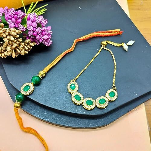 Alaukik Premium Bhaiya Bhabhi Stone Rakhi/Bracelet pair rakhi/Lumba Rakhi for Bhabhi/Desingner Handmade Rakhi For Brother and Sister For Rakhabandhan