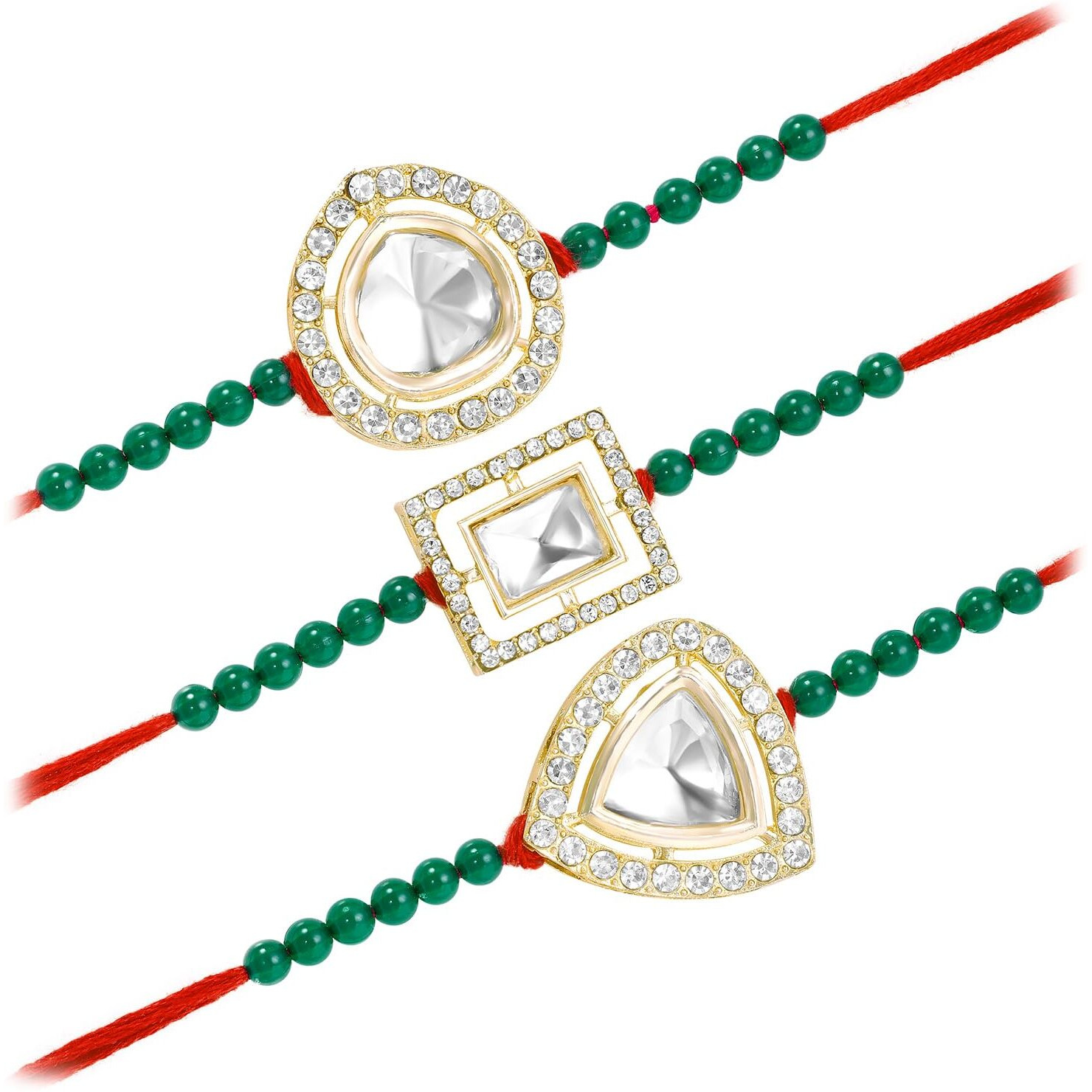 Peora Traditional Legacy of Rakshabandhan with Kundan & Pearl Rakhi for Brother White Set of 3