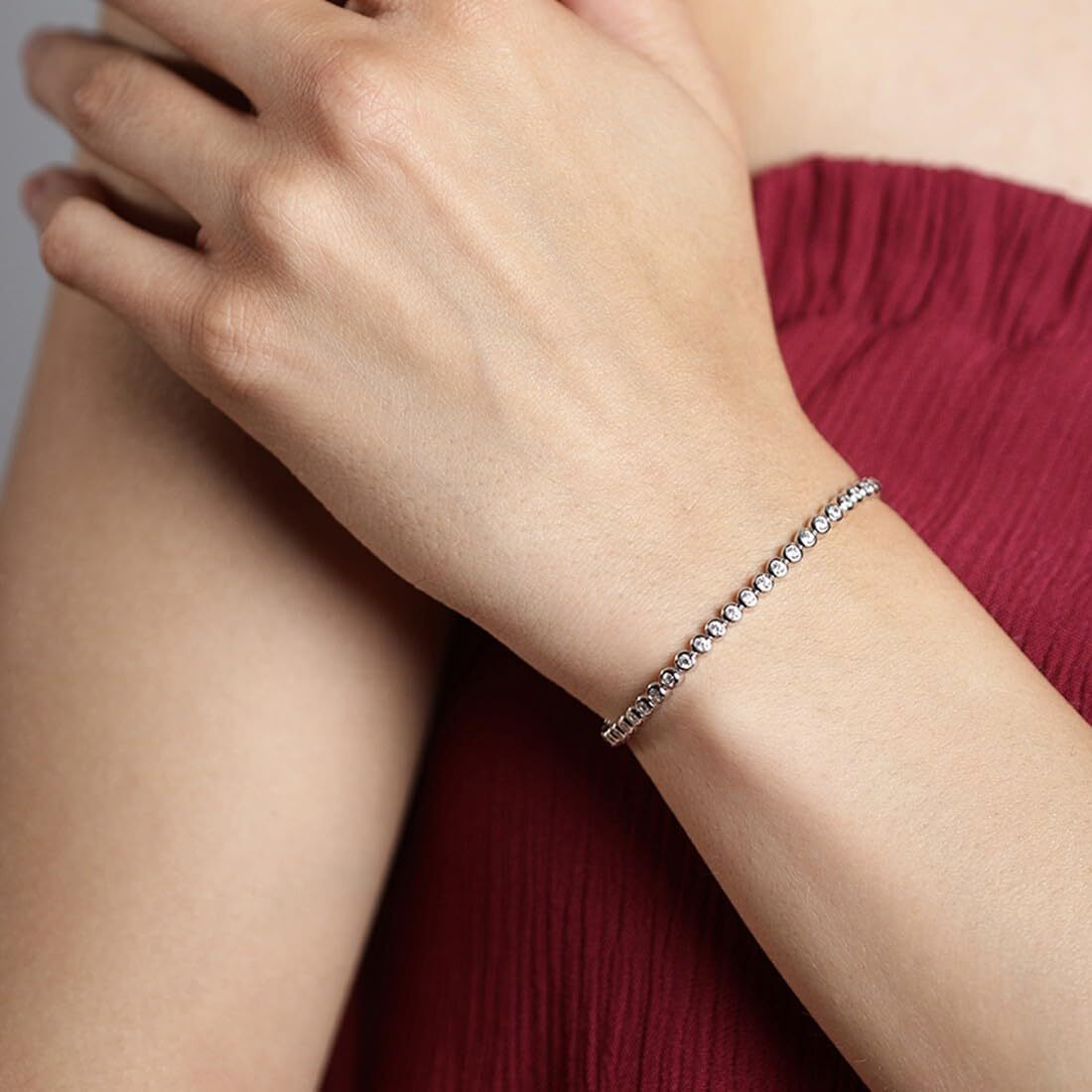 ZAVYA 925 Sterling Silver Cubic Zirconia One line CZ Rhodium Plating Link Bracelet Rakhi Gift for Sister Bhabhi, Gifts for Women & Girls | With Certificate of Authenticity and 925 Hallmark