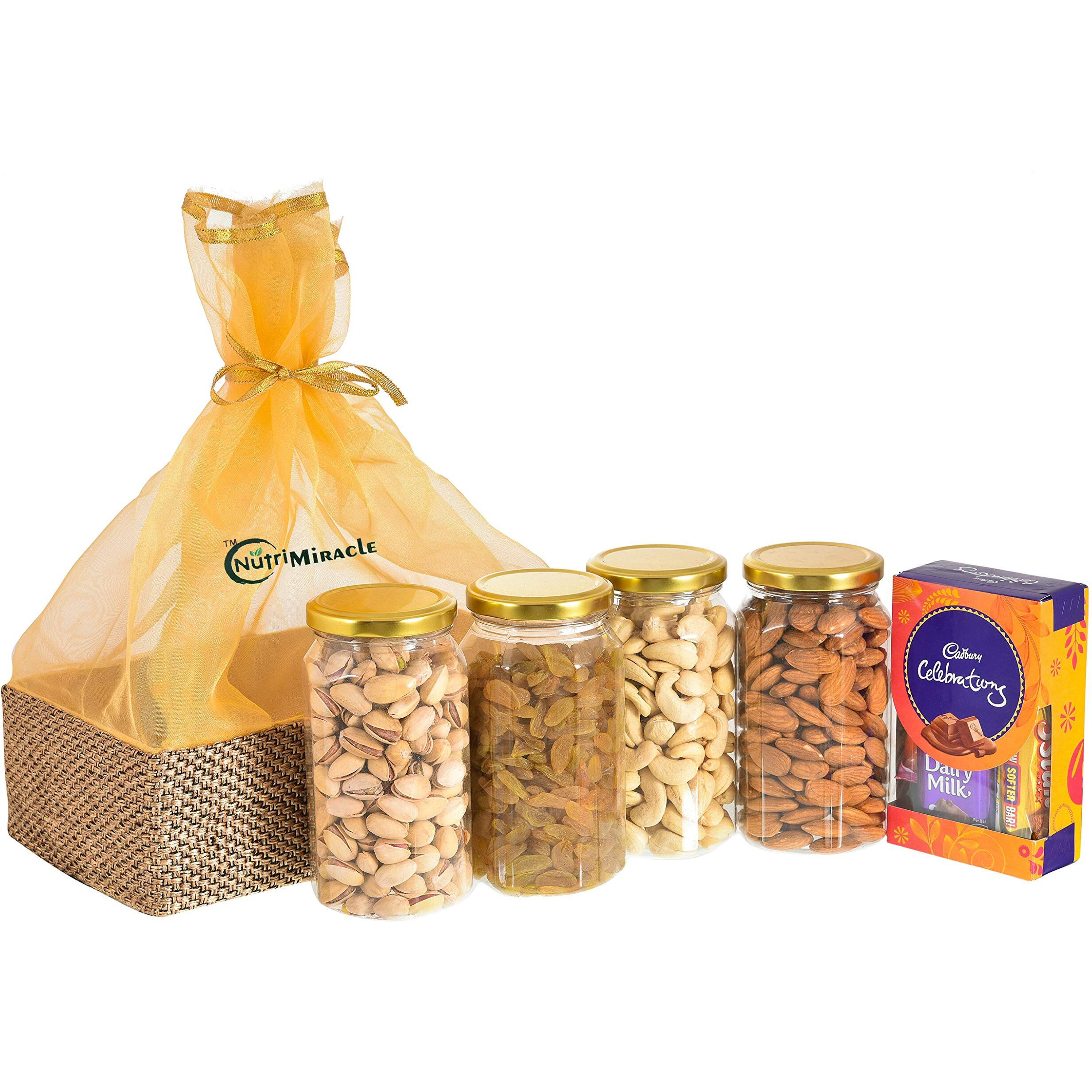 NUTRI MIRACLE Dry Fruit And Nuts Gift Hamper | Chocolate Dry Fruits and Nuts Basket | Baby Shower | Birthday | Rakhi | Diwali | Corporate Gifting (200gm package-1)