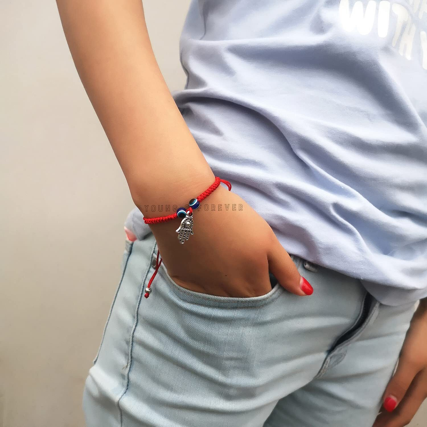 Young & Forever Gift Rakhi Gift for Brother Evil Eye Rakhi Red Hamsa Charm Evil Eye Bracelets for Women Evil Eye Anklet for Women Evil Eye Bracelet for Men Nazariya Bracelet for Women Nazariya anklets