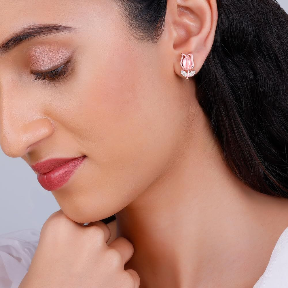 GIVA 925 Silver Rose Gold Pink Quartz Flower Earrings| Rakhi Rakshabandhan Gift for Sister Bhabhi, Gifts for Women & Girls | With Certificate of Authenticity and 925 Stamp | 6 Months Warranty*
