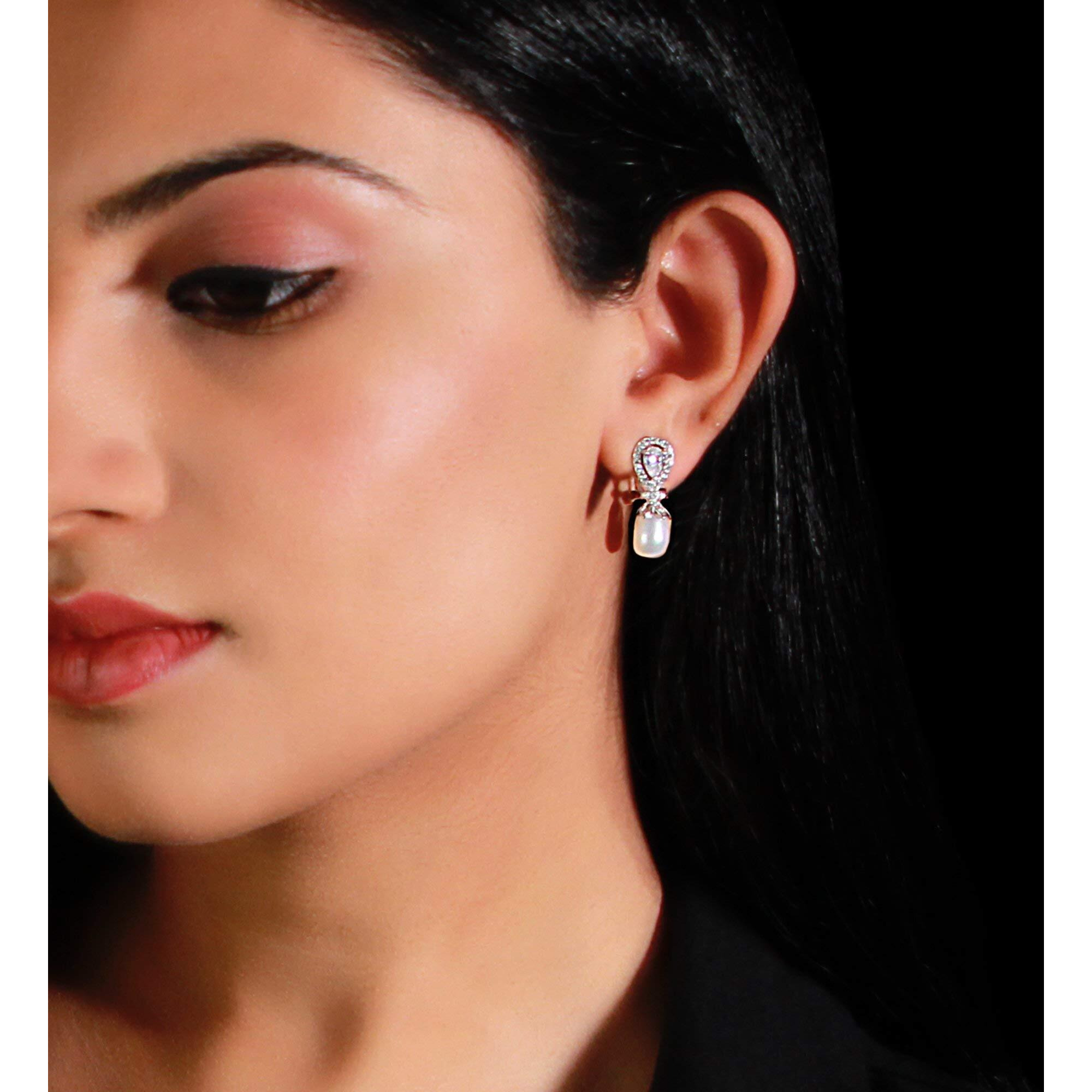 GIVA 925 Silver Zircon Pearl Drop Earrings|Gifts For Girlfriend,Rakhi Rakshabandhan Gift For Sister Bhabhi,Gifts For Women & Girls|With Certificate Of Authenticity And 925 Stamp|6 Month Warranty*