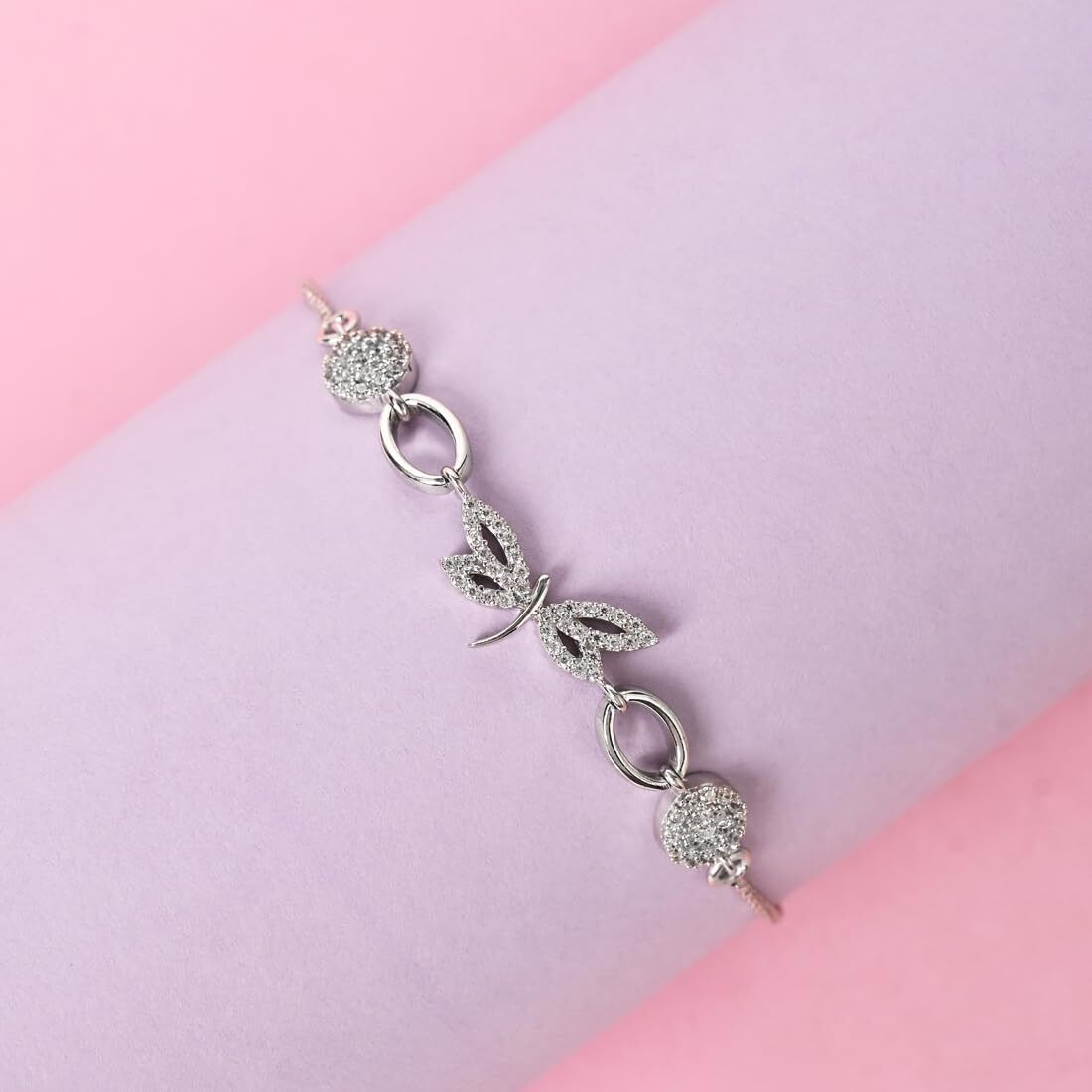 Clara 925 Pure Silver Dragonfly Hand Bracelet, Rakhi for Bhabhi | Adjustable, Anti Tarnish, Swiss Zirconia | Gift for Women and Girls